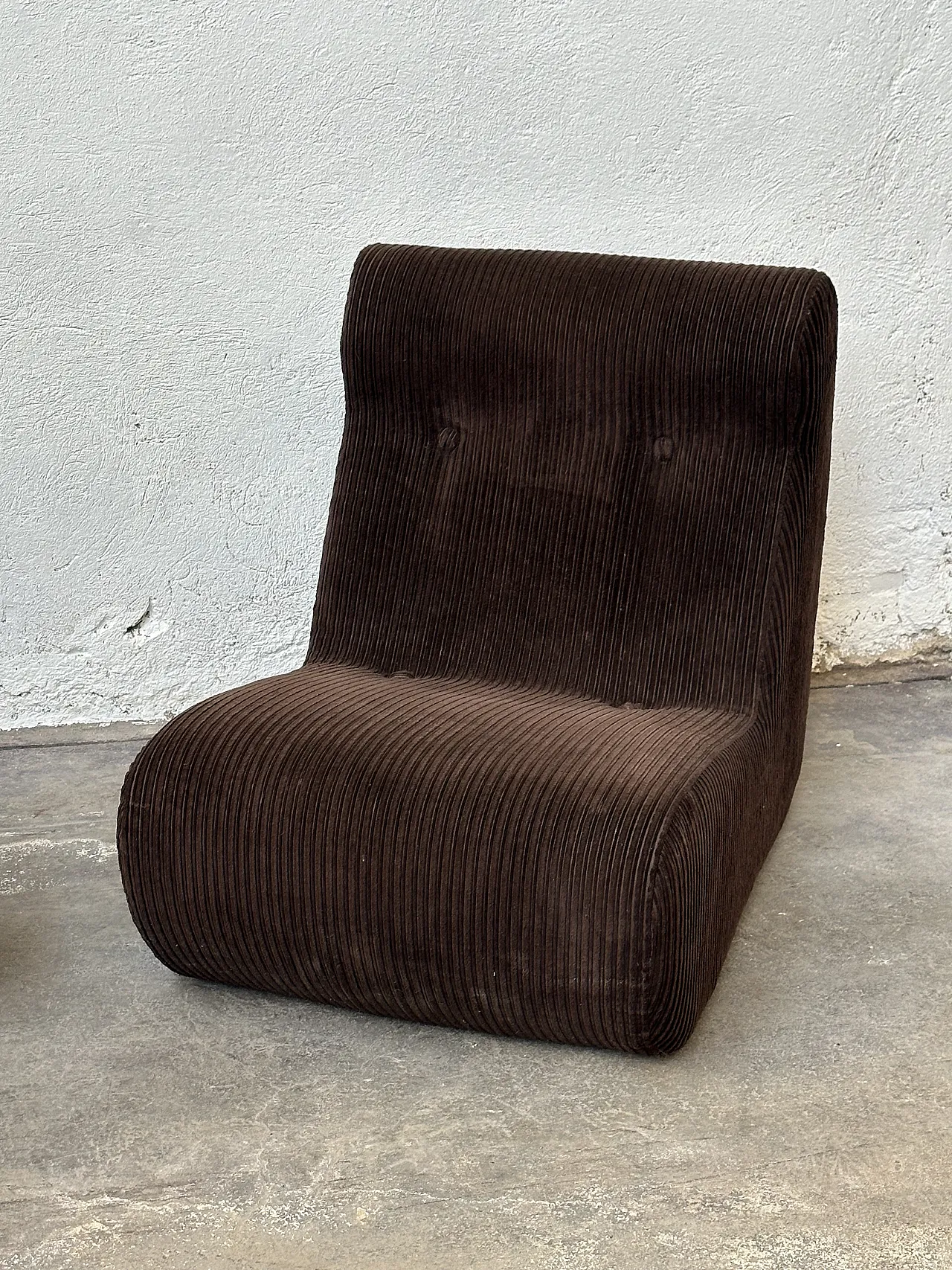 Pair of Dark Brown Corduroy Chair, Removable Cover, 70s 3