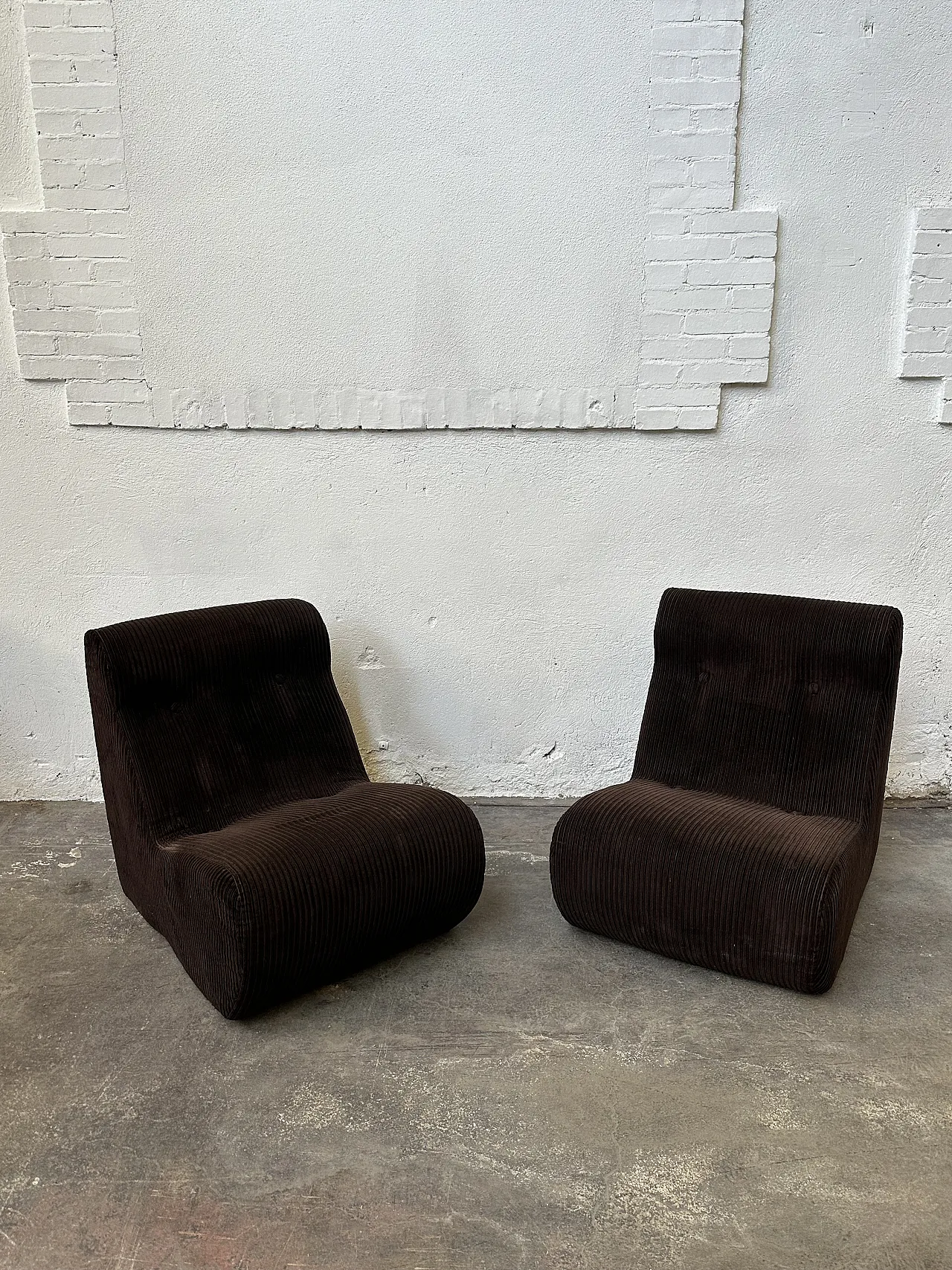 Pair of Dark Brown Corduroy Chair, Removable Cover, 70s 5