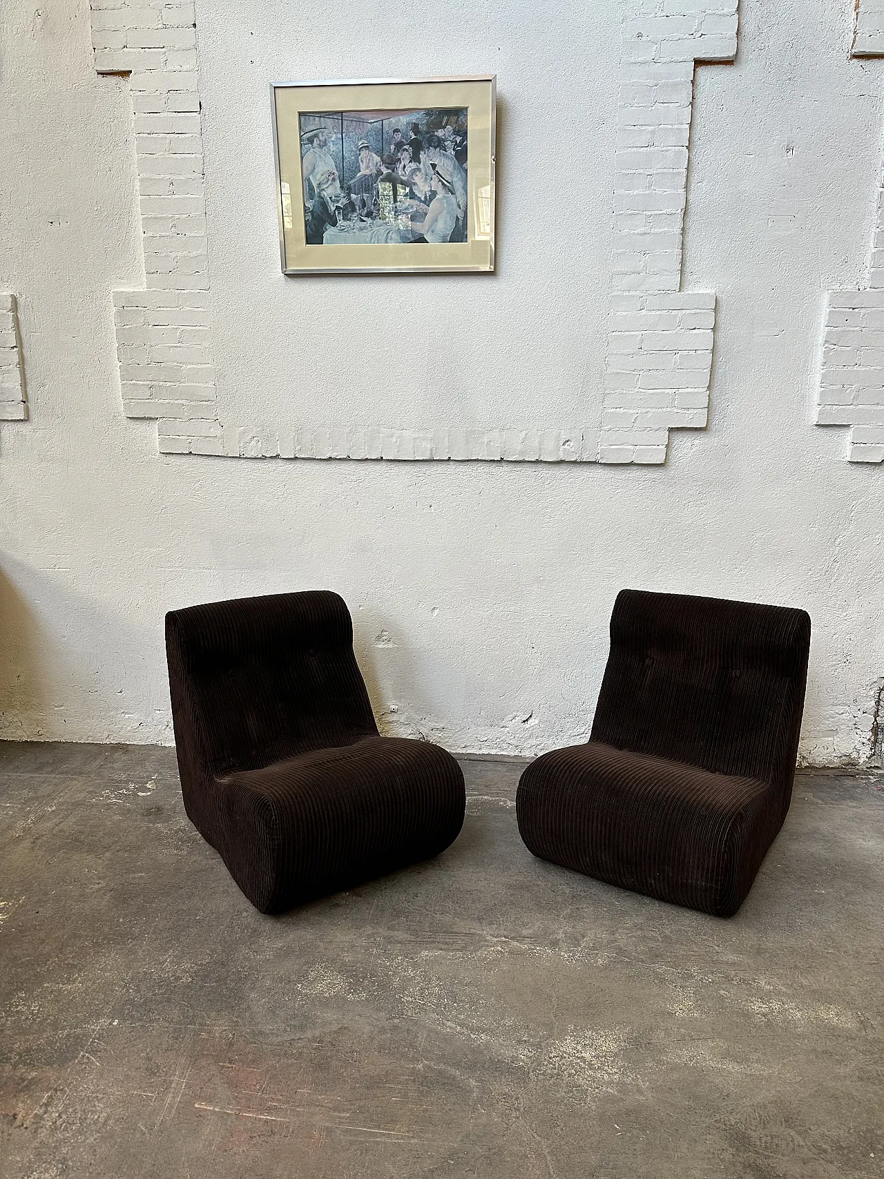 Pair of Dark Brown Corduroy Chair, Removable Cover, 70s 6