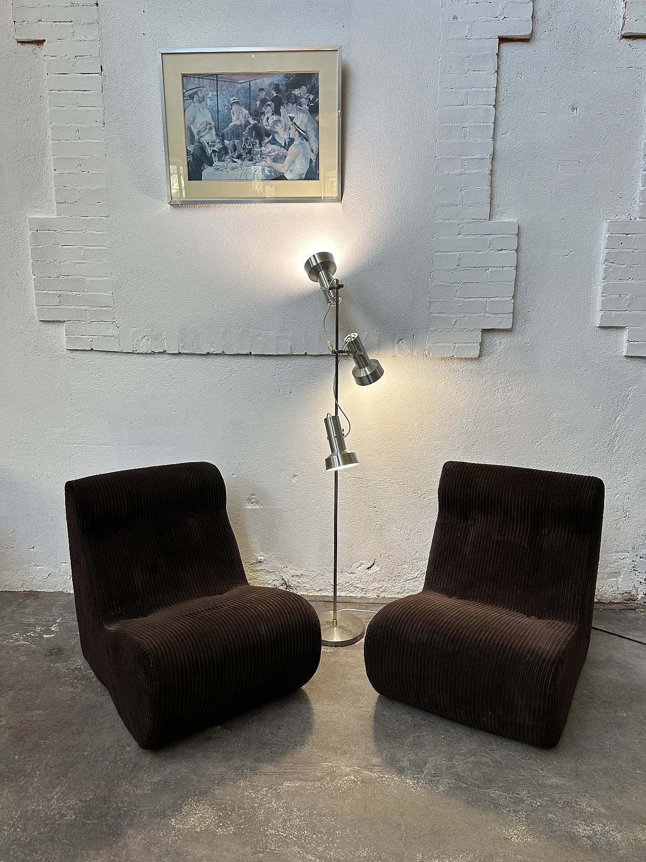 Pair of Dark Brown Corduroy Chair, Removable Cover, 70s 7