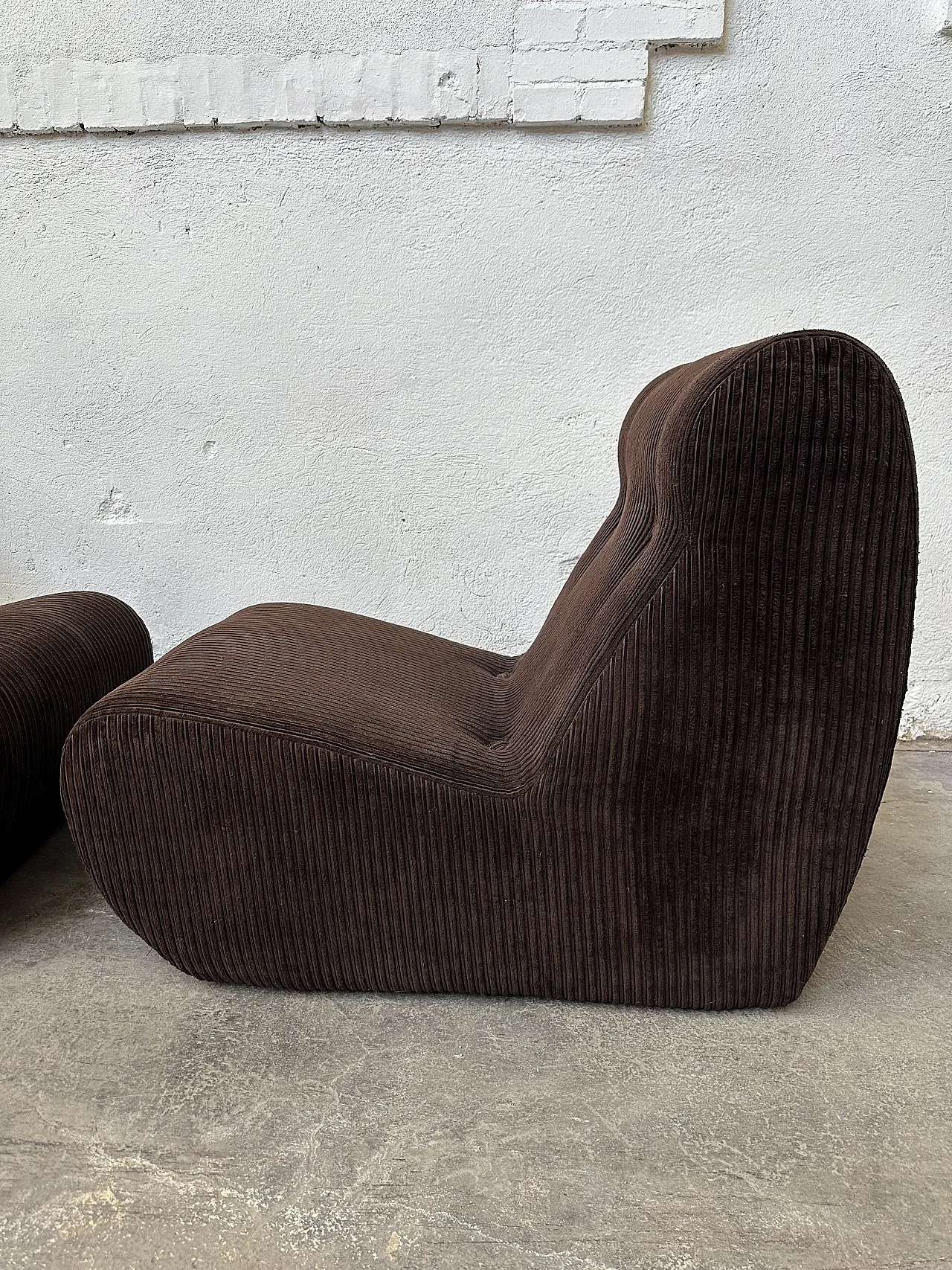 Pair of Dark Brown Corduroy Chair, Removable Cover, 70s 8