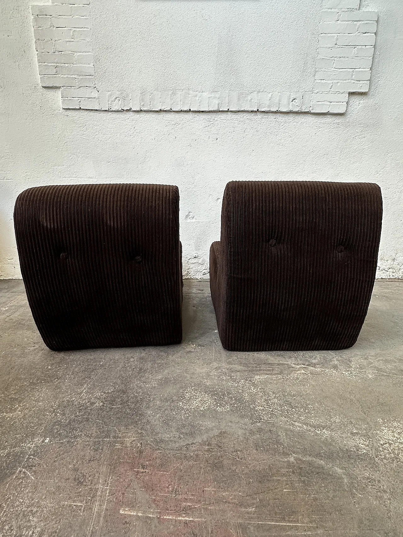 Pair of Dark Brown Corduroy Chair, Removable Cover, 70s 9