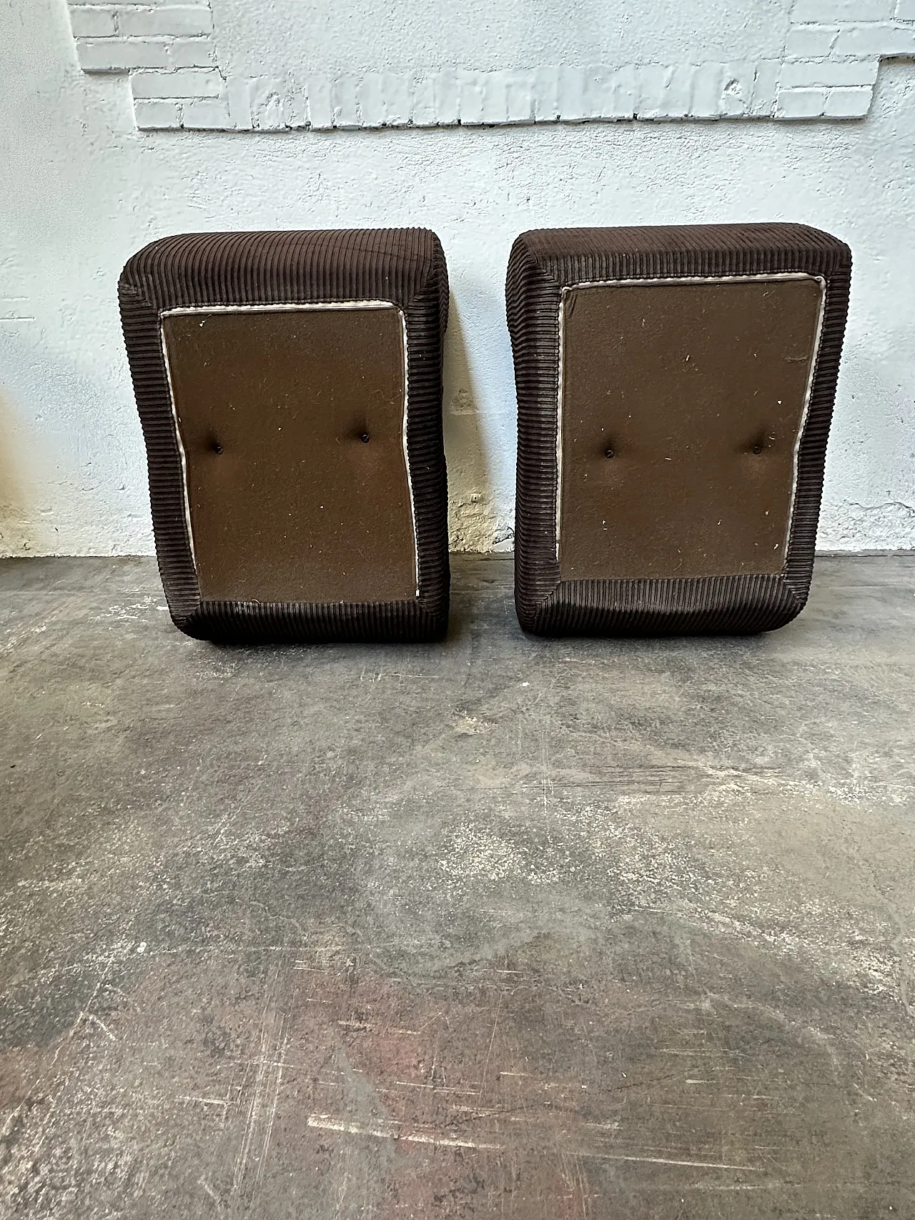 Pair of Dark Brown Corduroy Chair, Removable Cover, 70s 10