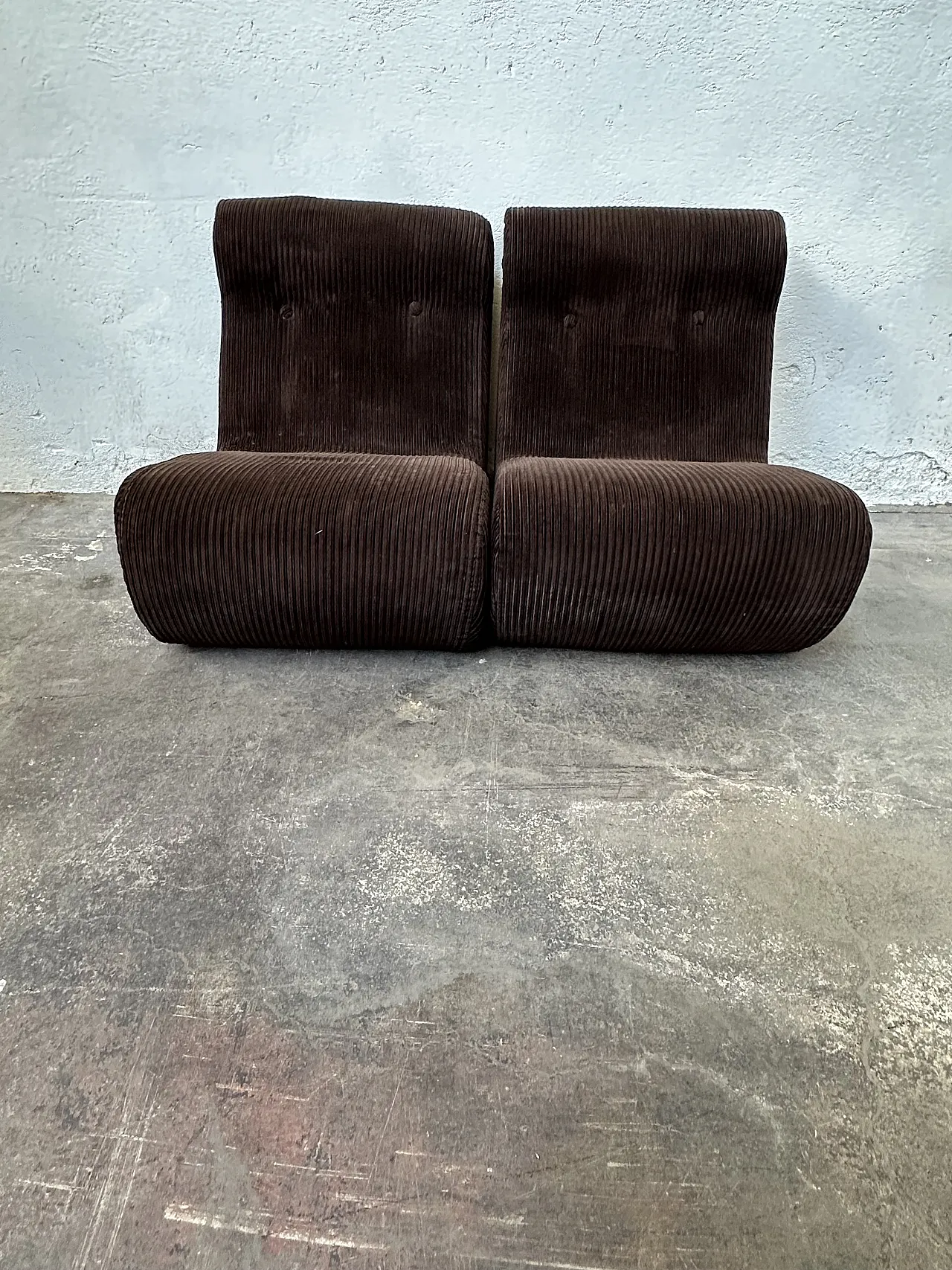 Pair of Dark Brown Corduroy Chair, Removable Cover, 70s 11