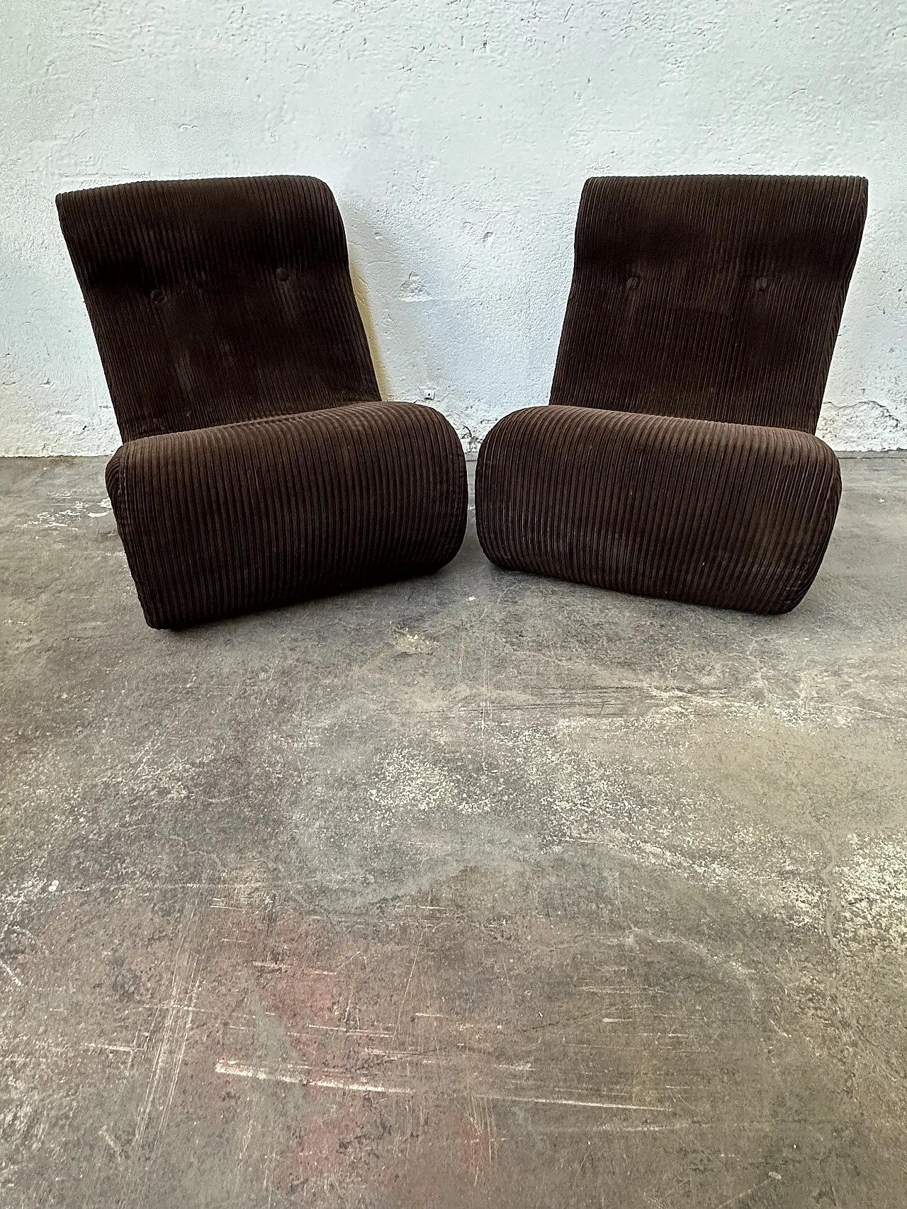 Pair of Dark Brown Corduroy Chair, Removable Cover, 70s 12