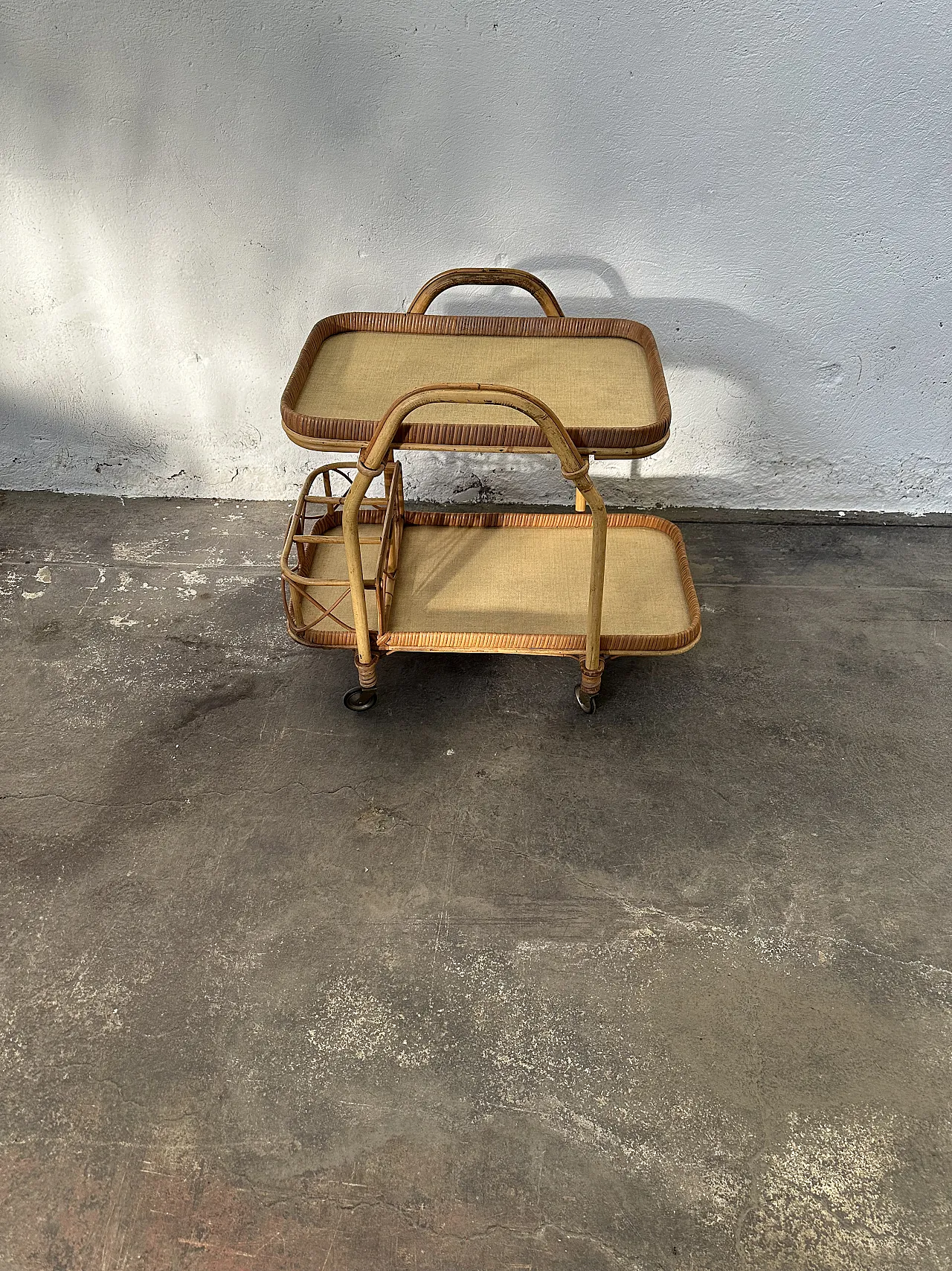Rattan dessert with removable tray, 60s 2