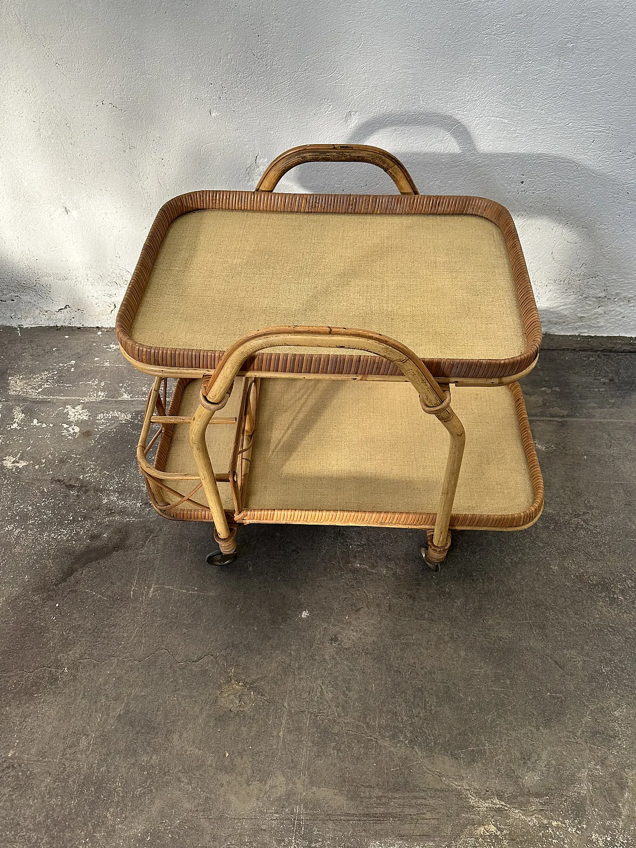 Rattan dessert with removable tray, 60s 3