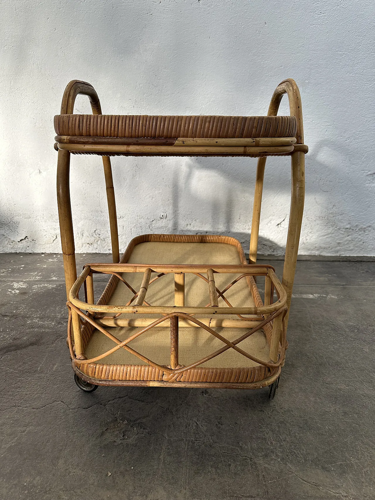 Rattan dessert with removable tray, 60s 4