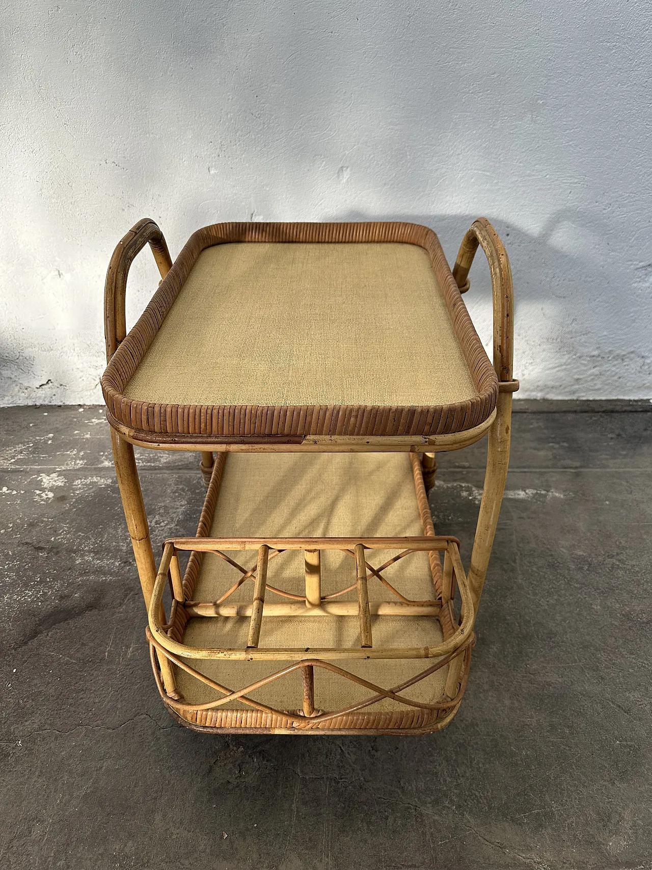Rattan dessert with removable tray, 60s 6