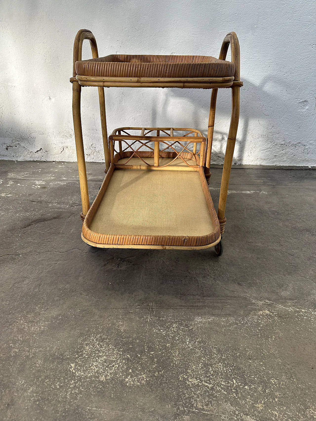 Rattan dessert with removable tray, 60s 9