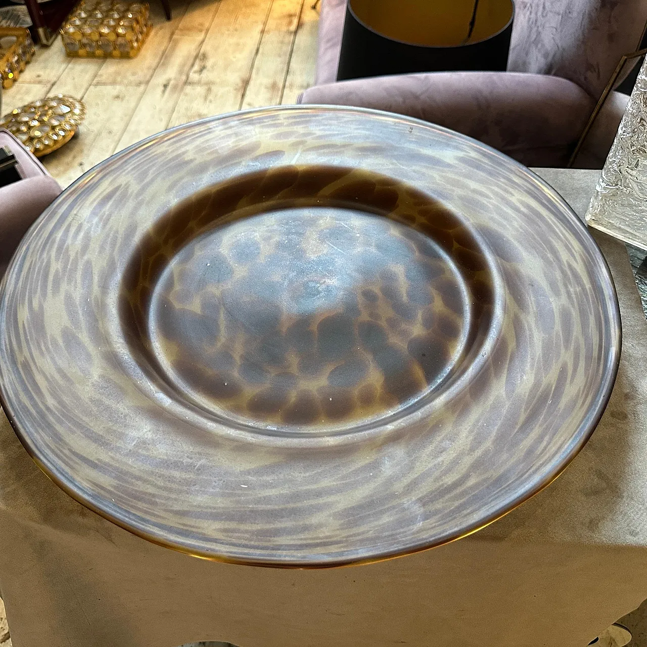 Centrotavola rotondo in vetro con guscio di tartaruga, anni '70 3