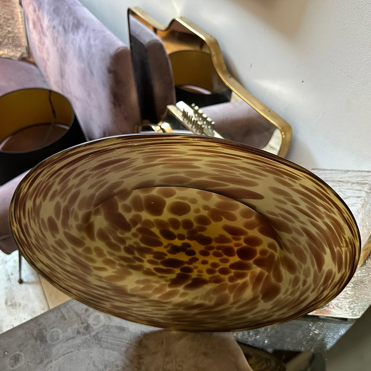 Centrotavola rotondo in vetro con guscio di tartaruga, anni '70 7