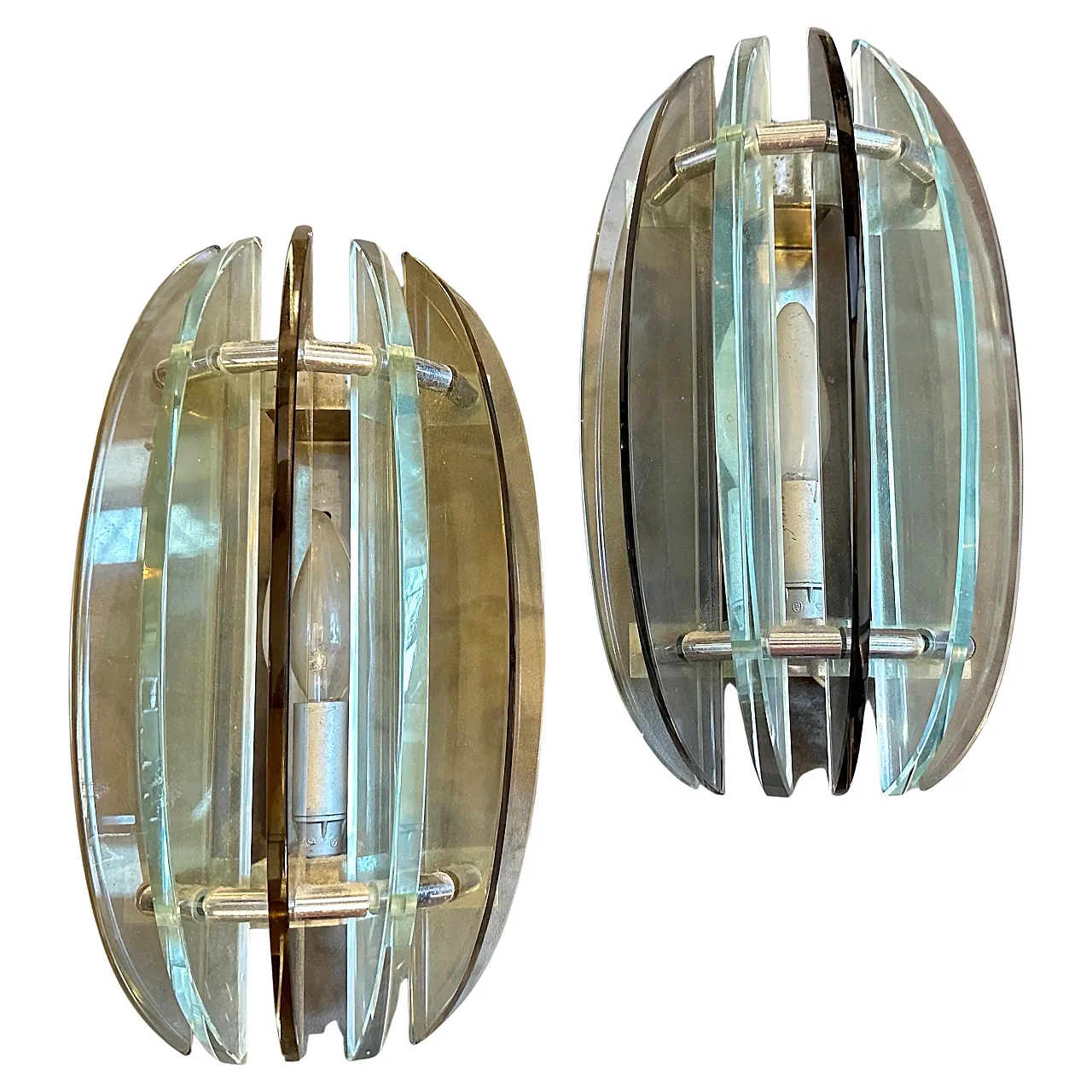Pair of smoked glass wall lights by Veca, 1960s 1