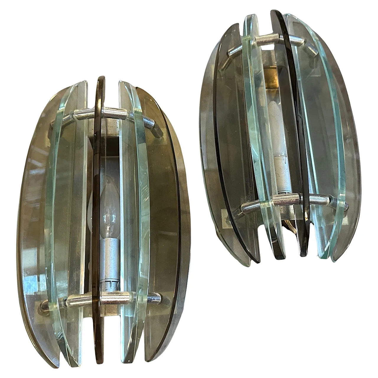 Pair of smoked glass wall lights by Veca, 1960s 2