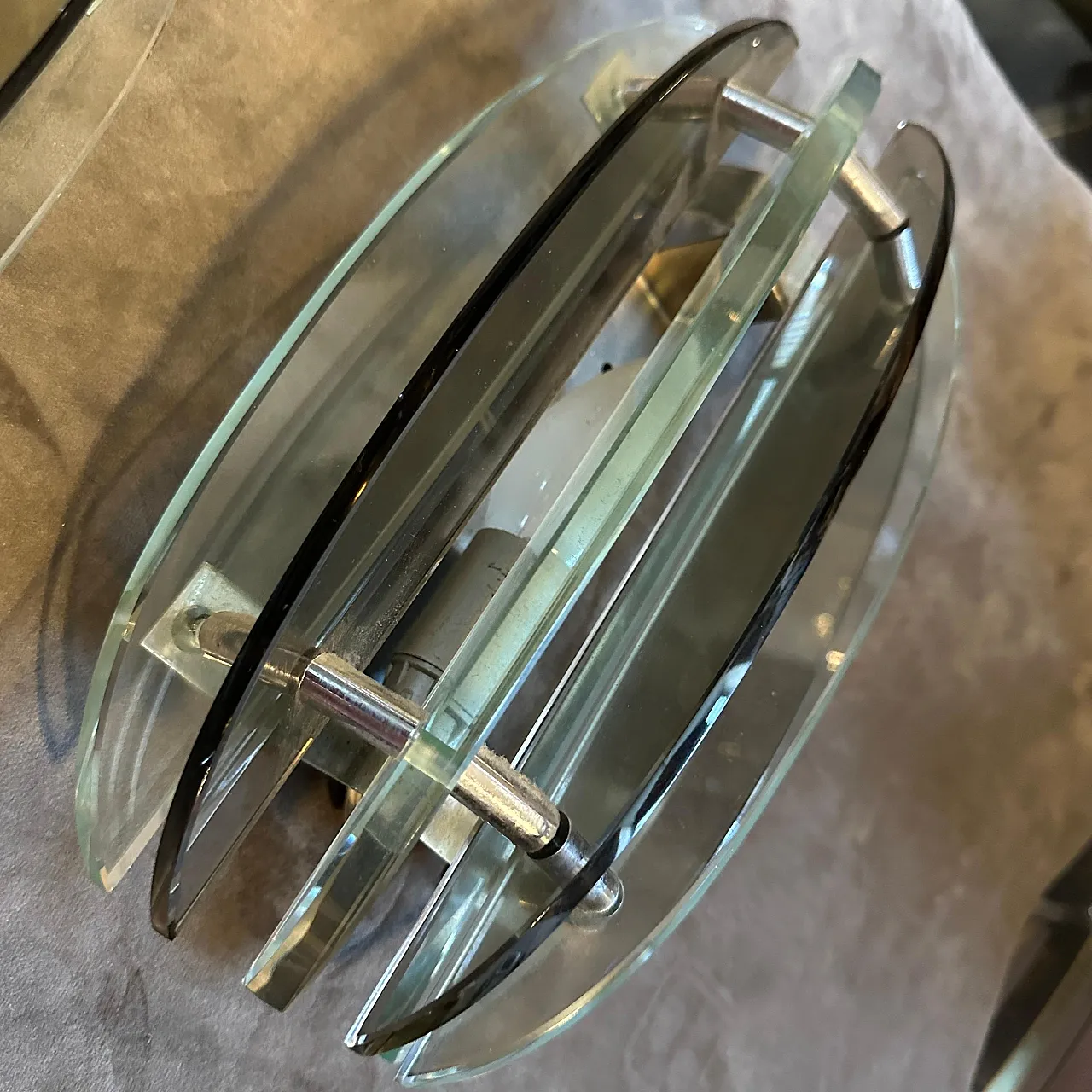 Pair of smoked glass wall lights by Veca, 1960s 3