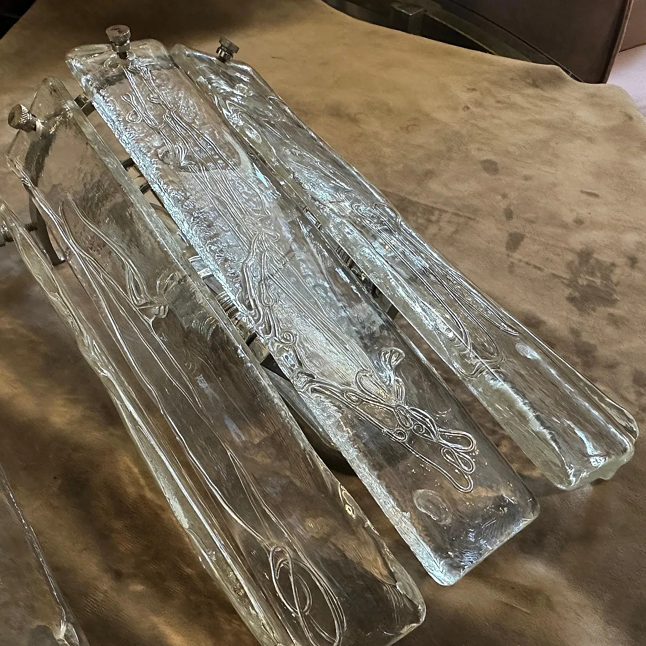 Coppia di applique in vetro di Murano e acciaio La murrina, anni '70 6