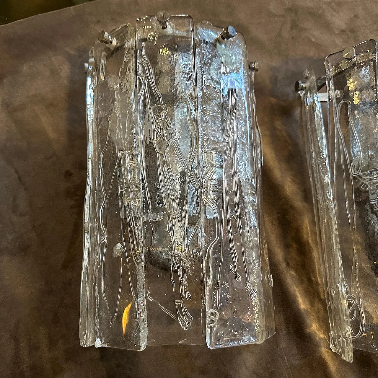 Coppia di applique in vetro di Murano e acciaio La murrina, anni '70 7