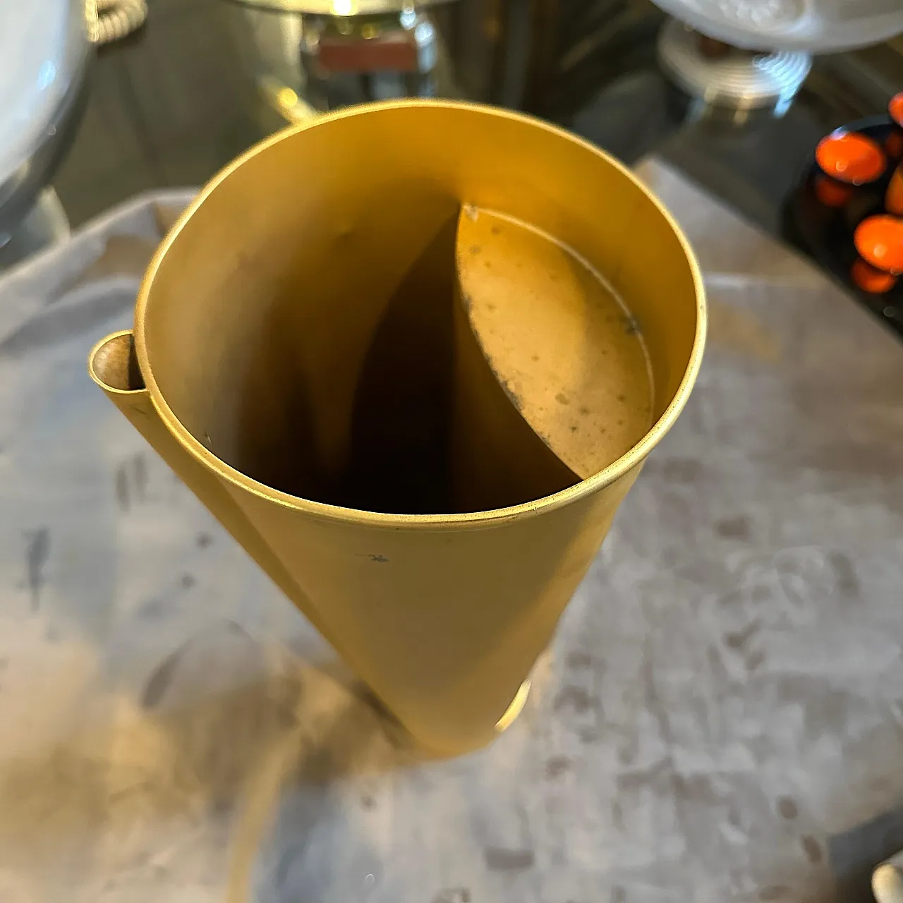 Sculptural jug vase in golden metal, 1970s 2