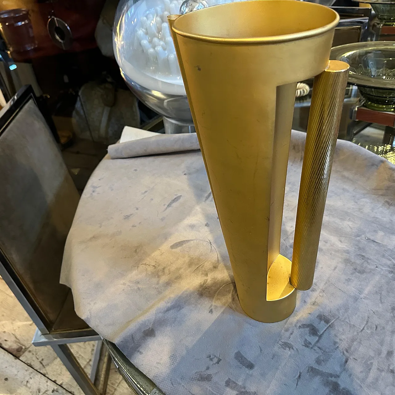 Sculptural jug vase in golden metal, 1970s 6