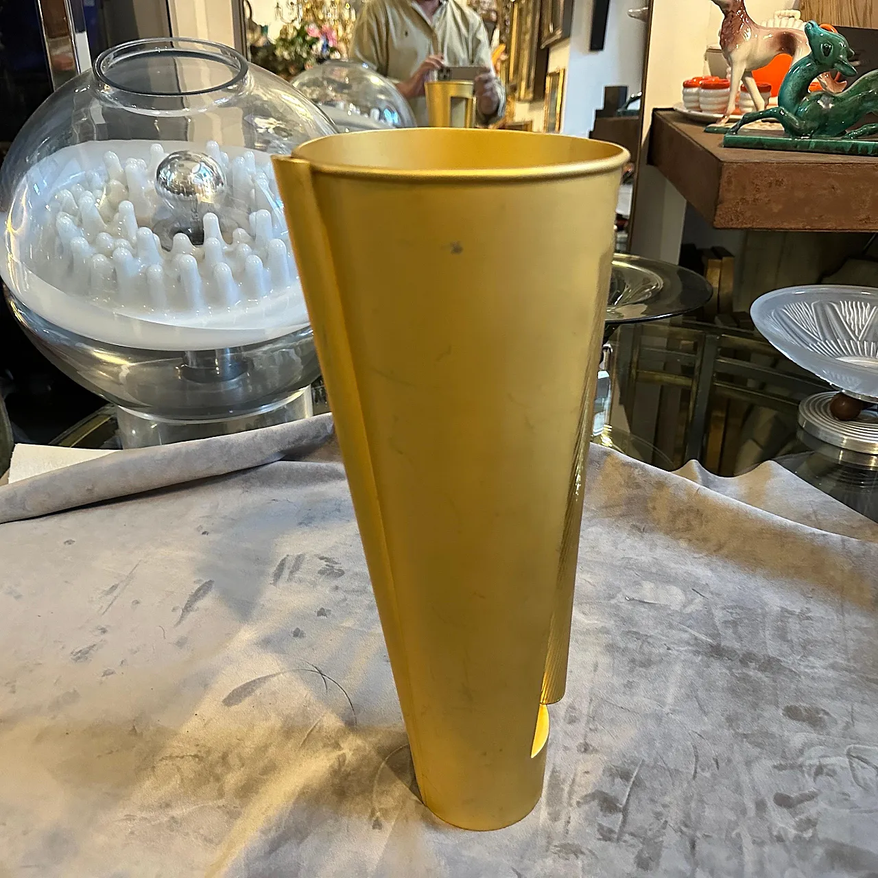 Sculptural jug vase in golden metal, 1970s 7