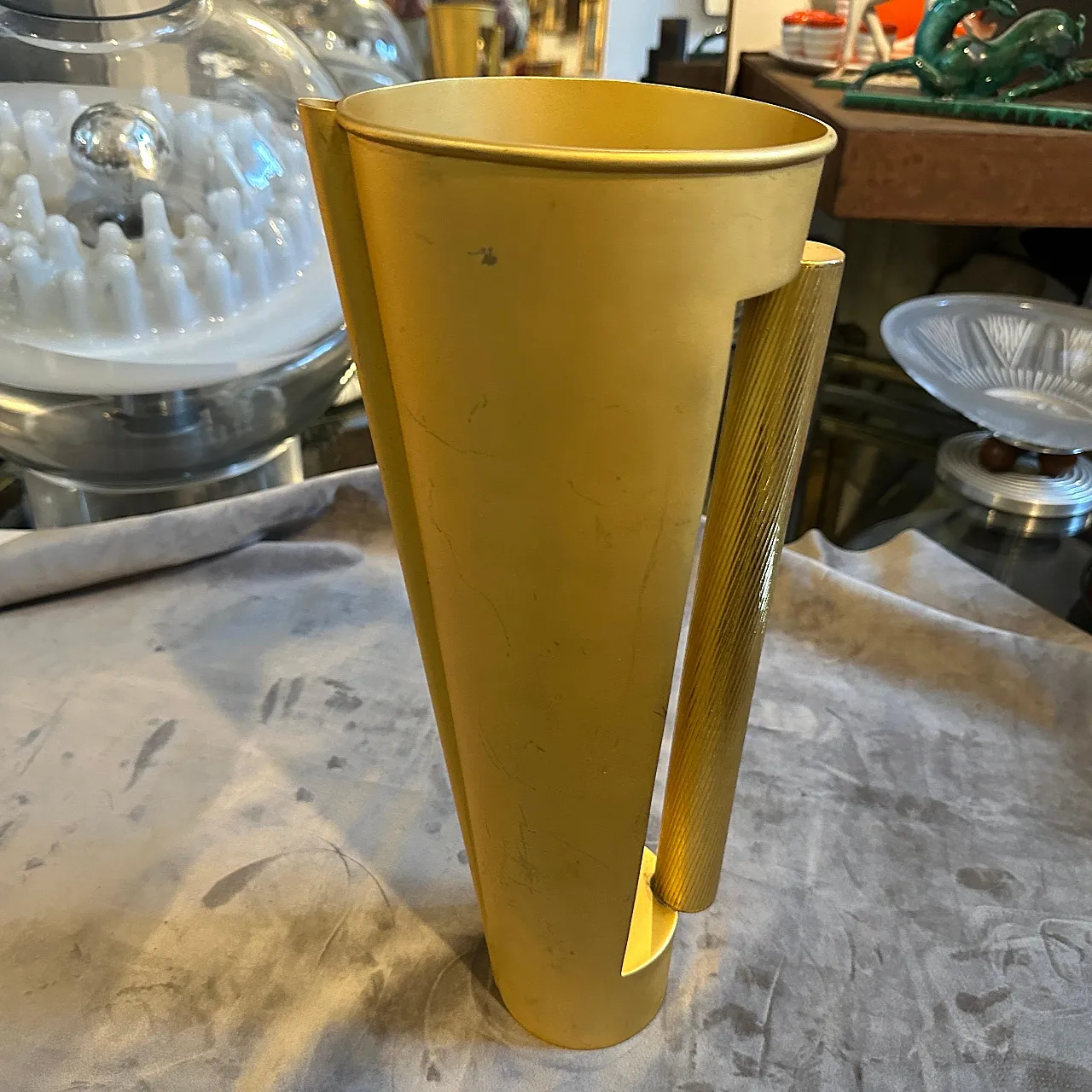 Sculptural jug vase in golden metal, 1970s 8