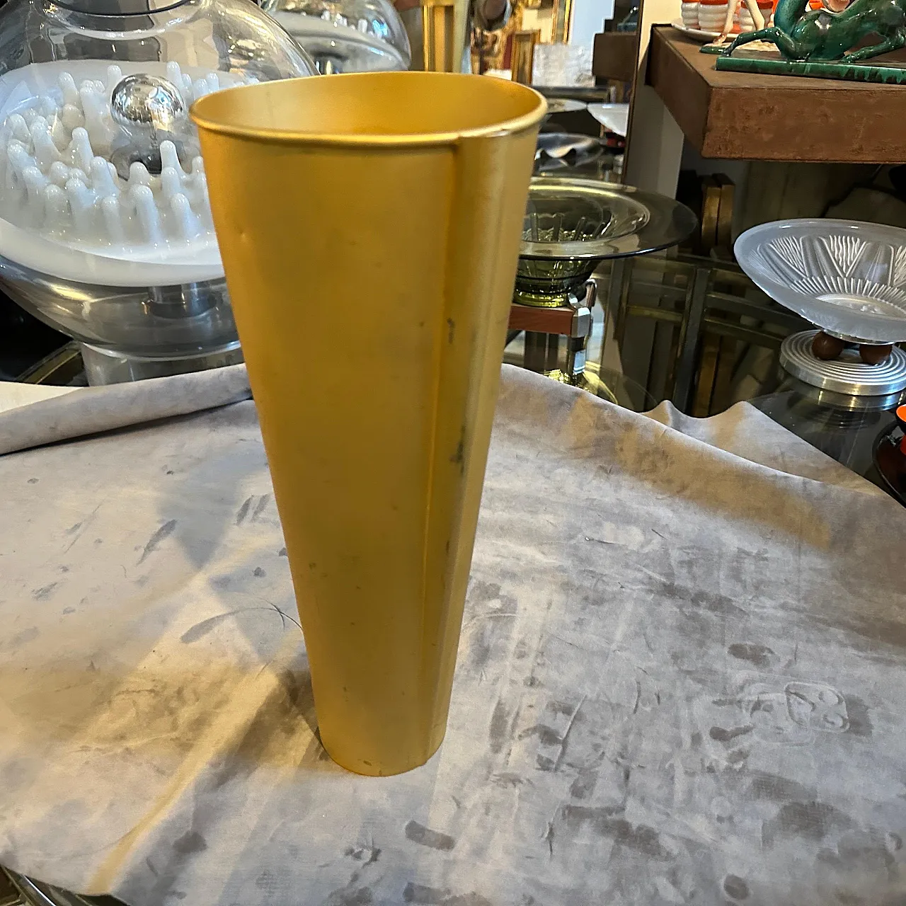 Sculptural jug vase in golden metal, 1970s 9