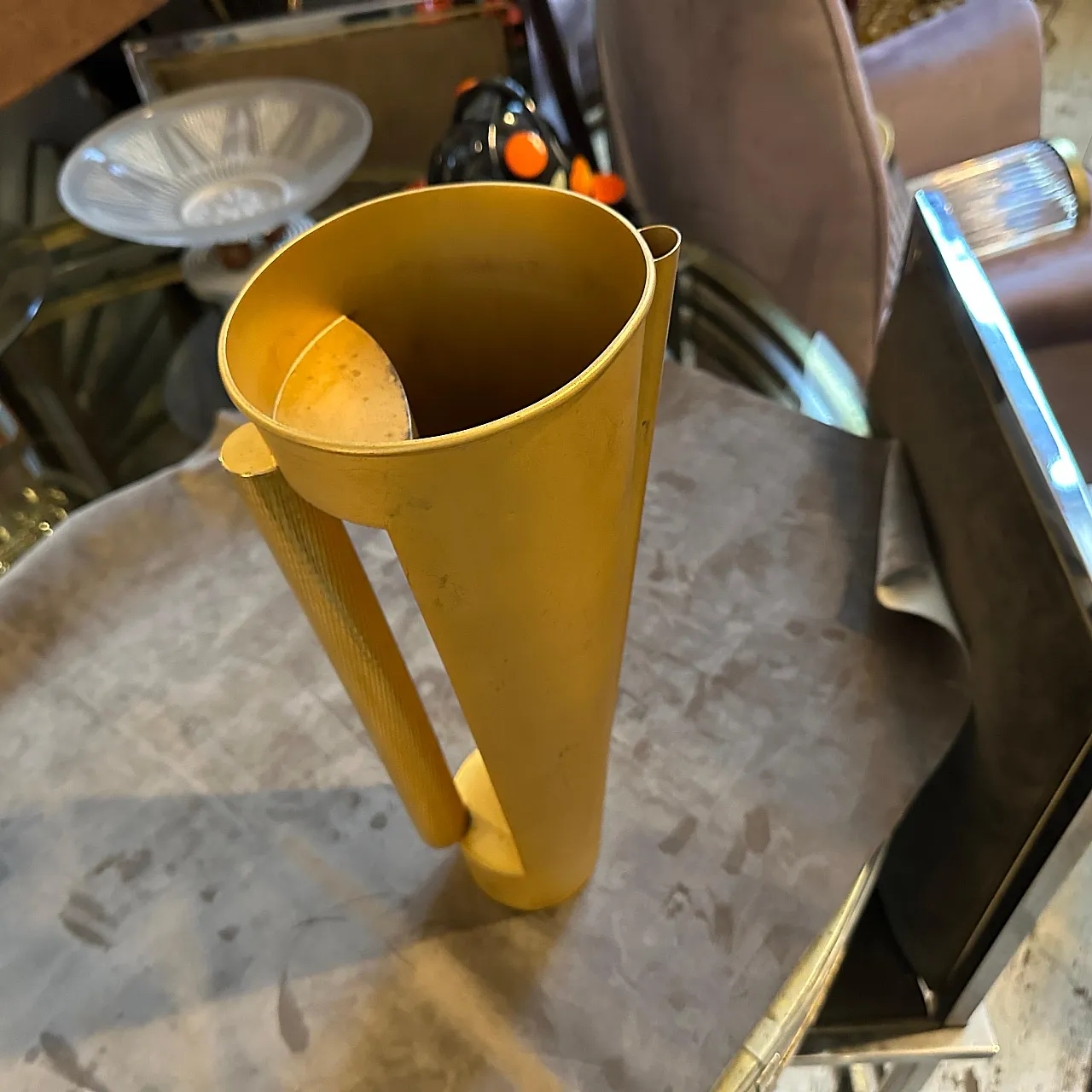 Sculptural jug vase in golden metal, 1970s 10