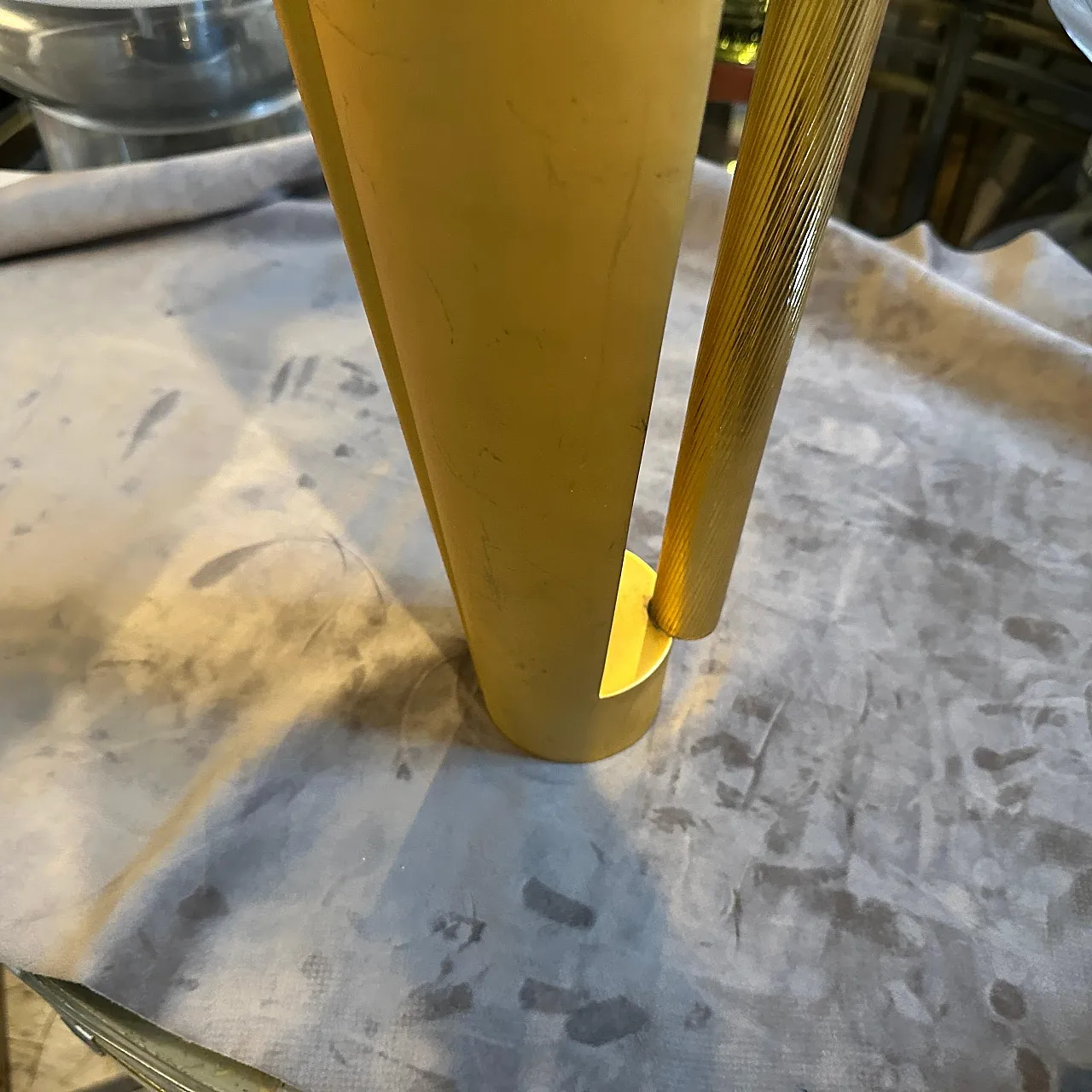 Sculptural jug vase in golden metal, 1970s 11