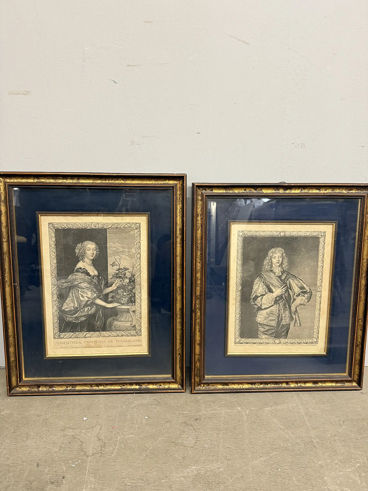 Coppia di incisioni Van Dyck. Pierre Lombart, Dorothea, '600 1