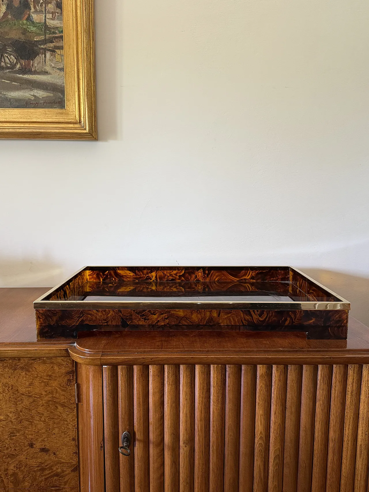 Large brass tray and plexiglass Tartargata, Italy 1970 2