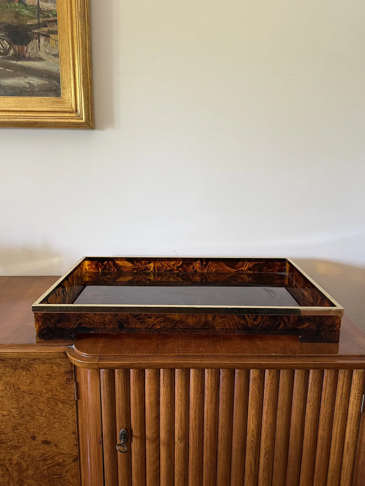 Large brass tray and plexiglass Tartargata, Italy 1970 3