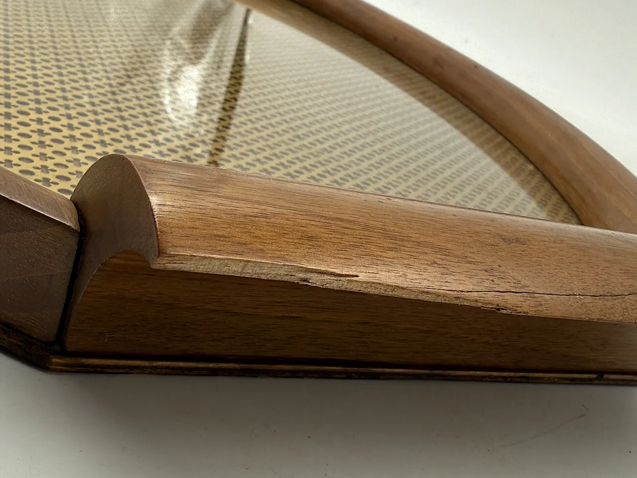 Wooden, brass and glass midcentry tray, Italy 1950 4
