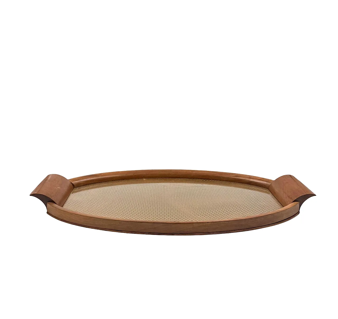 Wooden, brass and glass midcentry tray, Italy 1950 5
