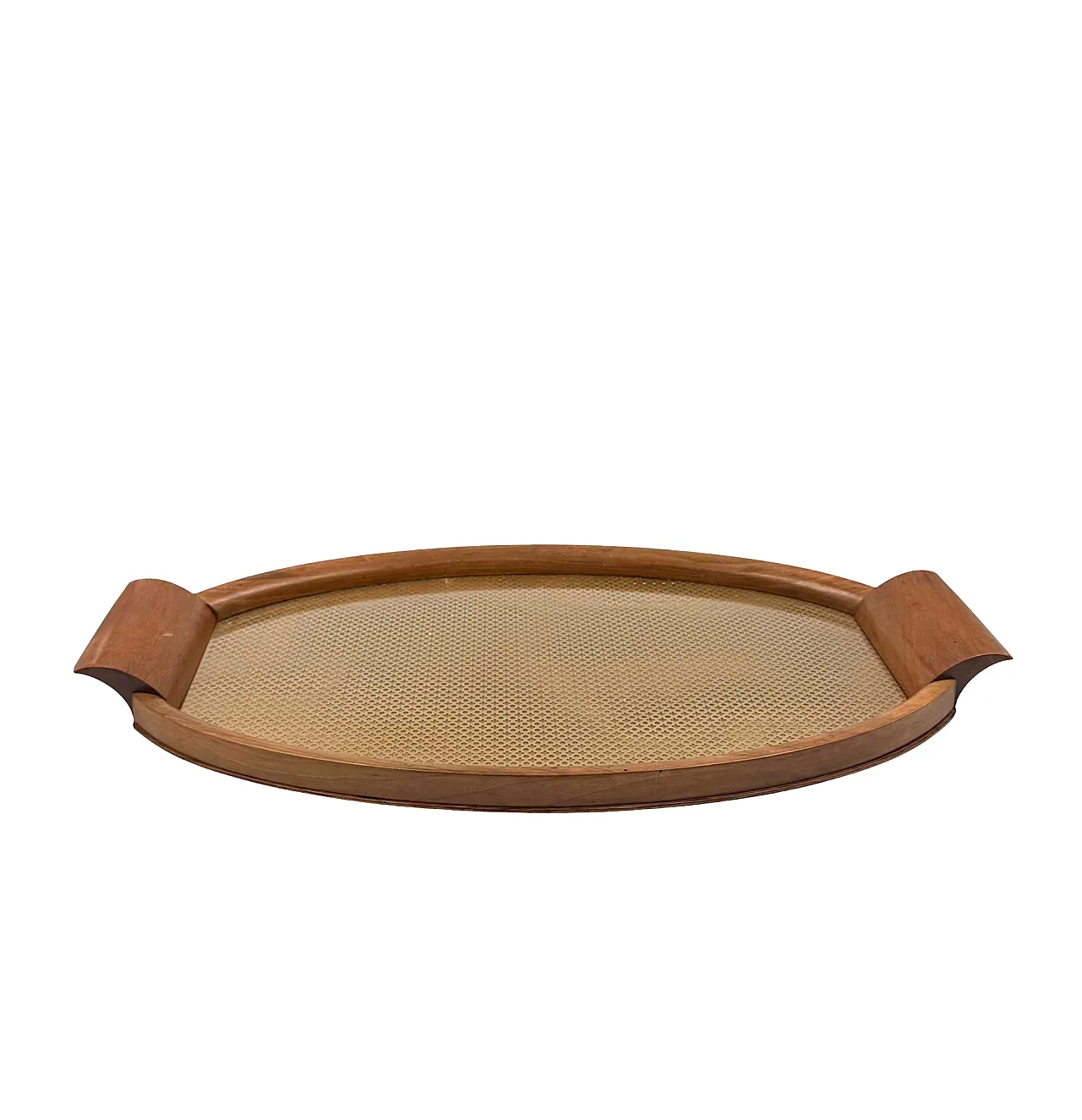 Wooden, brass and glass midcentry tray, Italy 1950 6