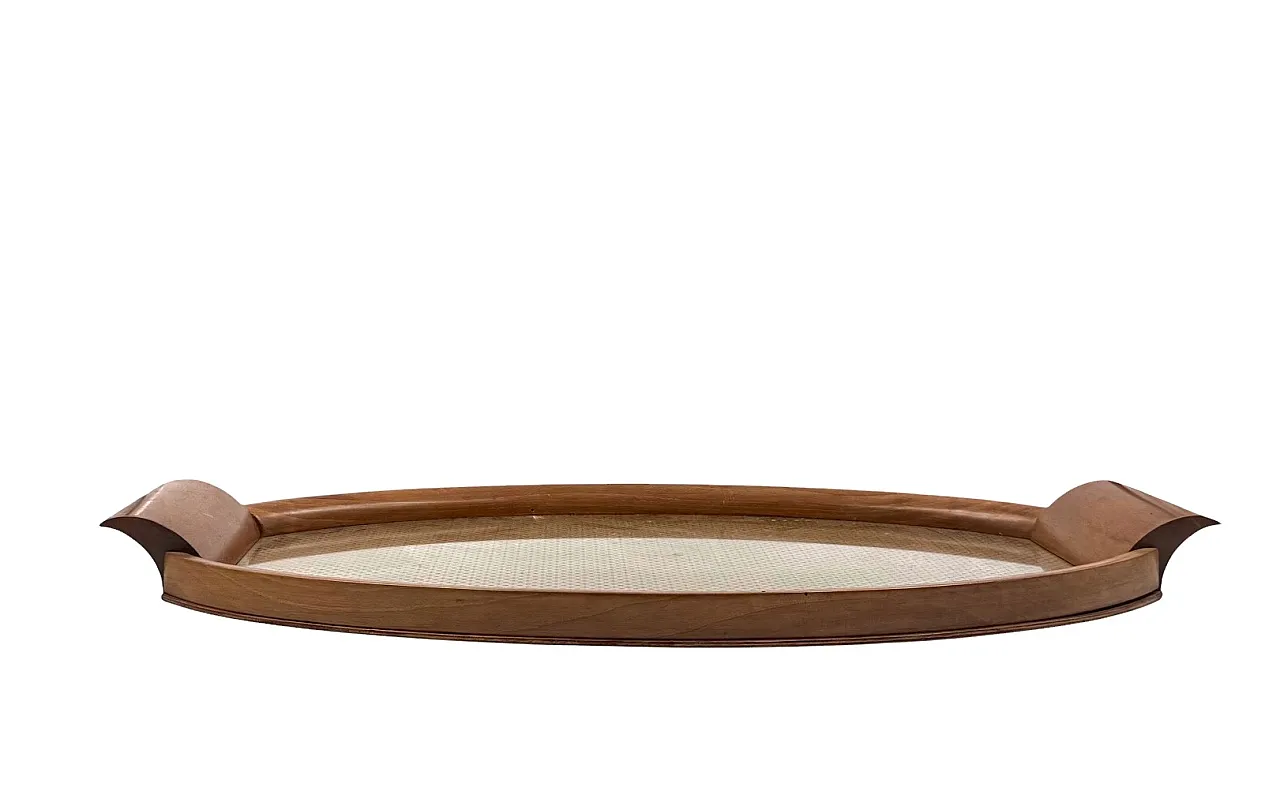 Wooden, brass and glass midcentry tray, Italy 1950 7