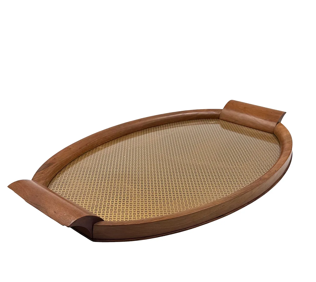 Wooden, brass and glass midcentry tray, Italy 1950 10