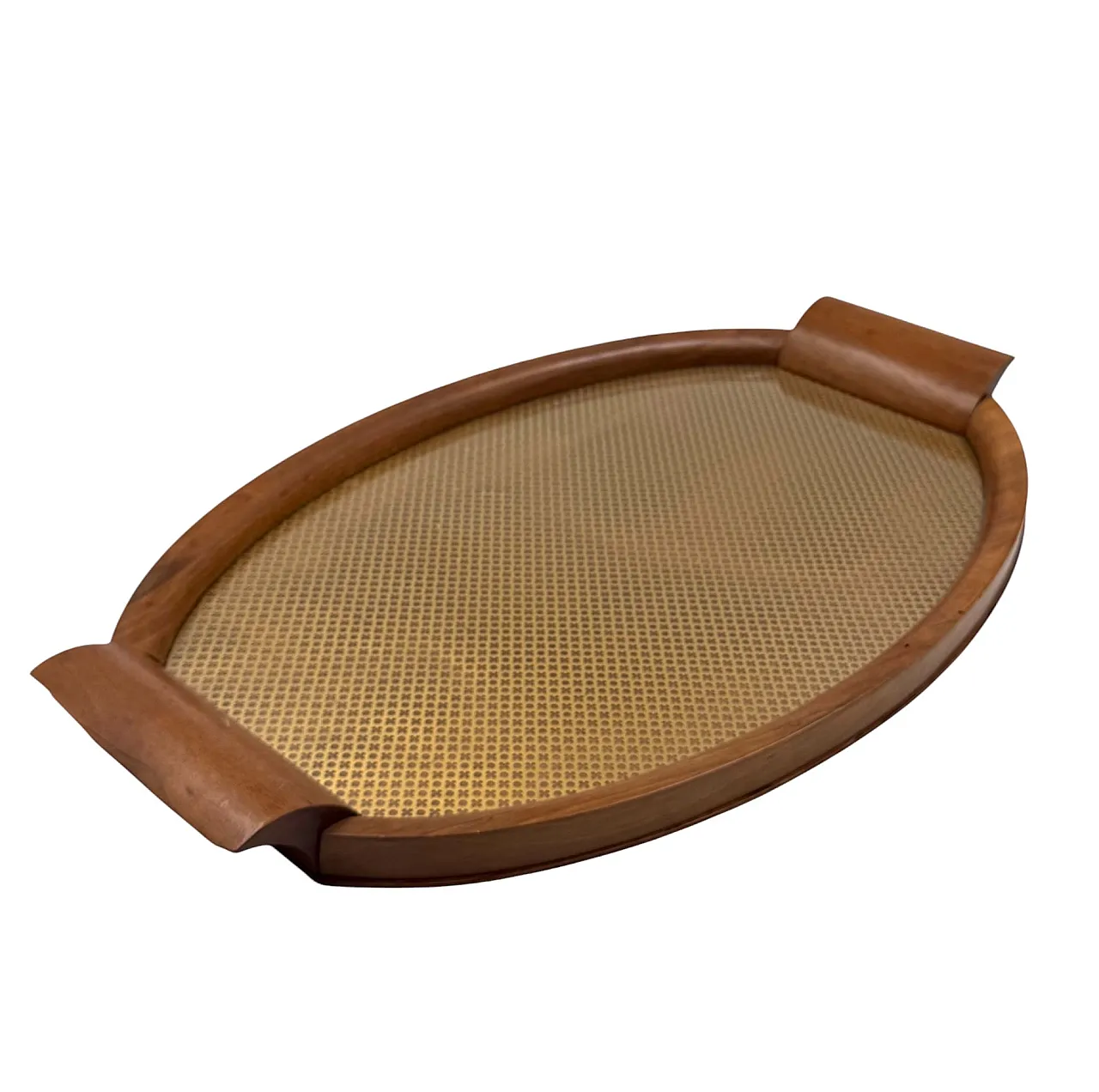 Wooden, brass and glass midcentry tray, Italy 1950 11