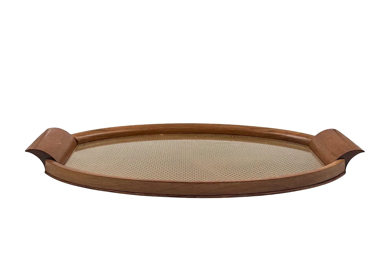 Wooden, brass and glass midcentry tray, Italy 1950 13