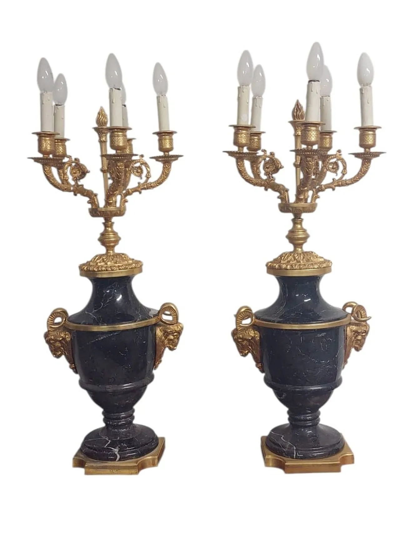 Pair of Napoleon III style candelabra in marble & bronze, 19th century 1