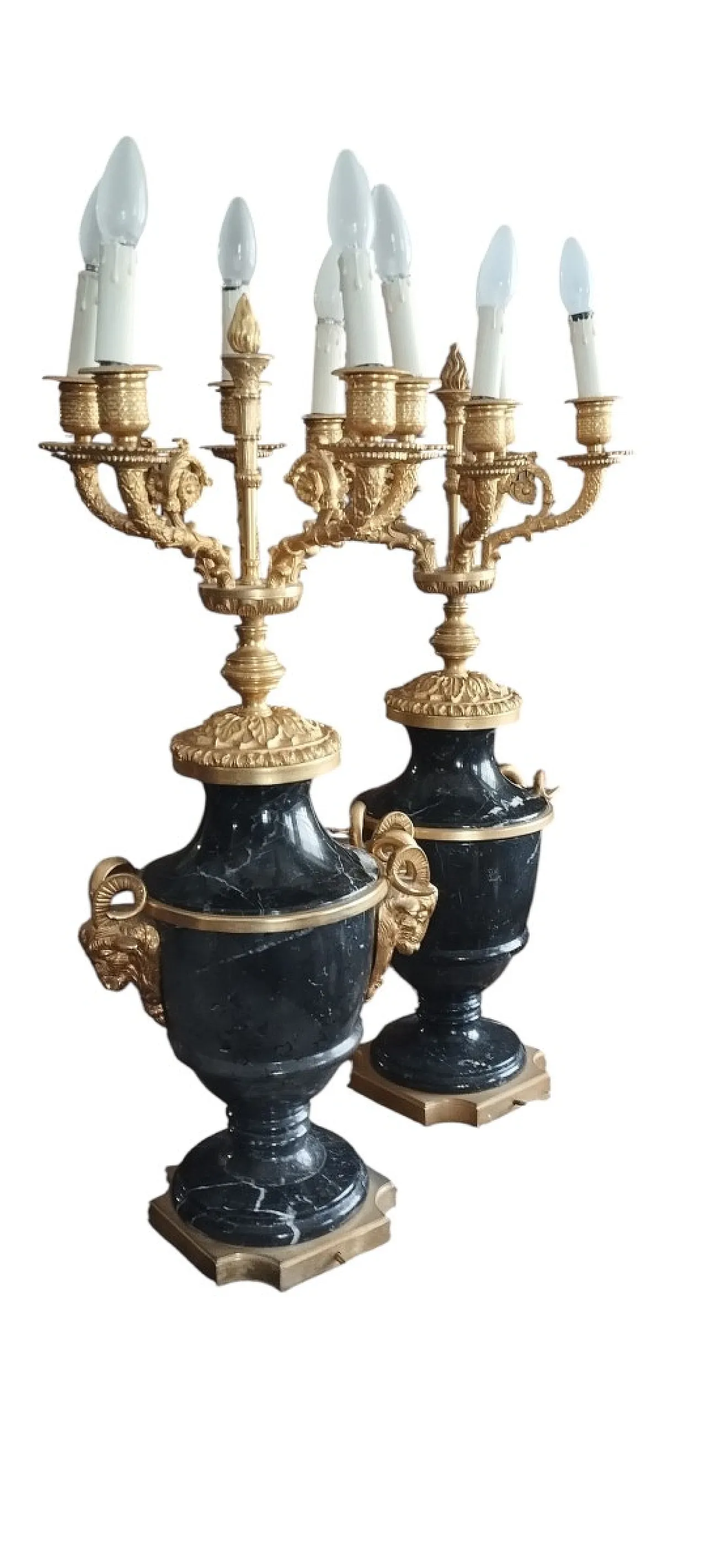 Pair of Napoleon III style candelabra in marble & bronze, 19th century 2