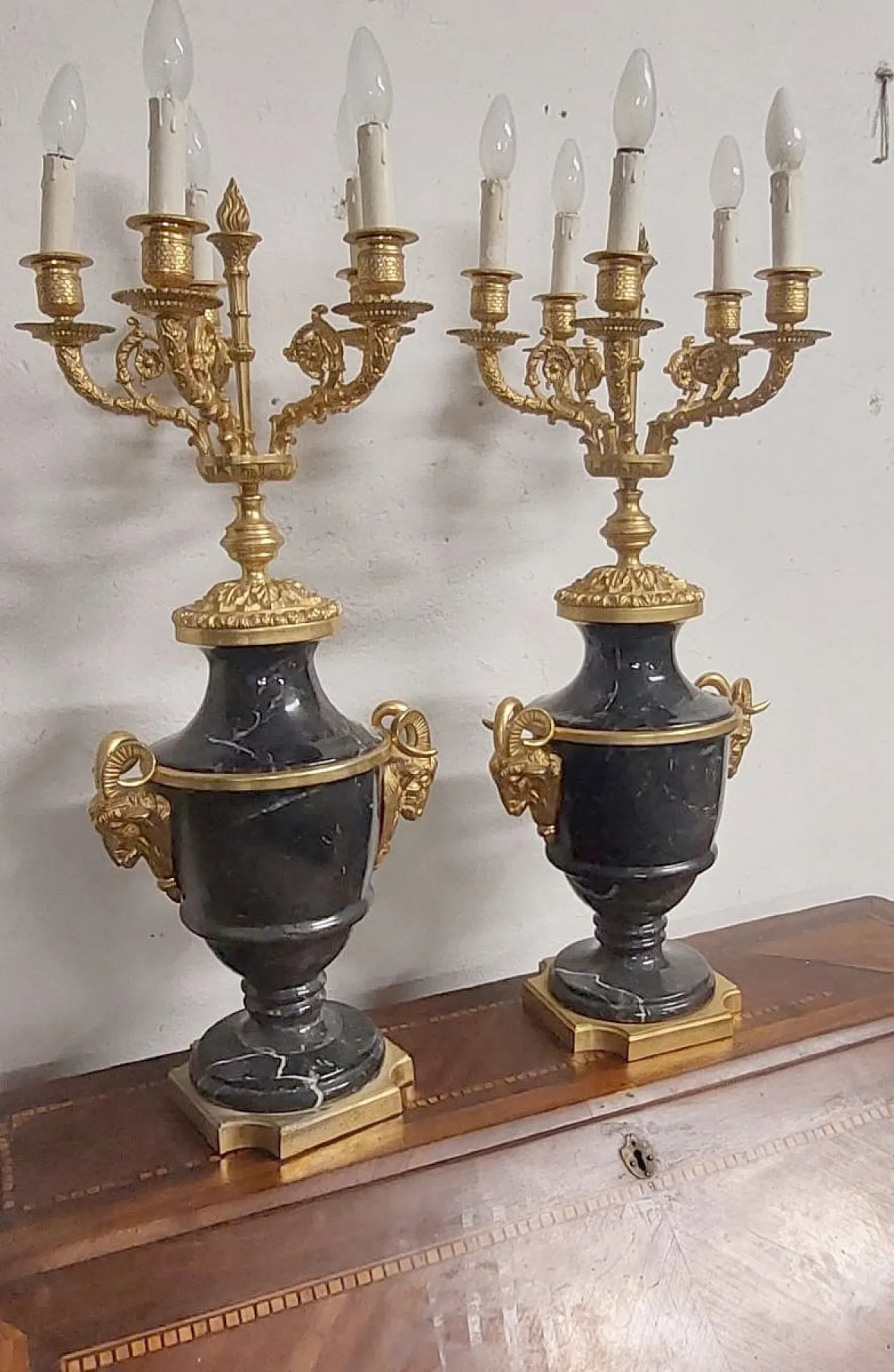 Pair of Napoleon III style candelabra in marble & bronze, 19th century 7