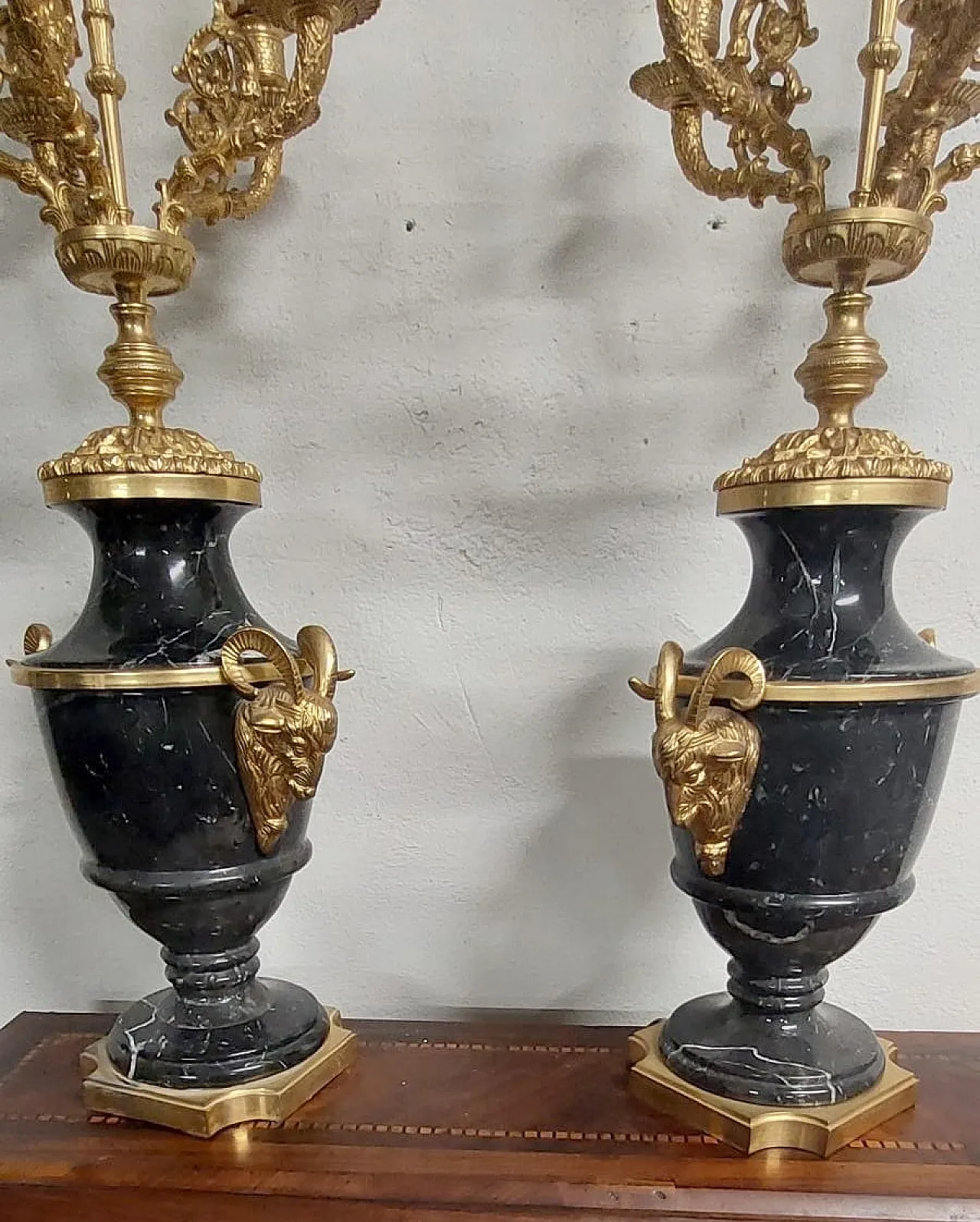 Pair of Napoleon III style candelabra in marble & bronze, 19th century 11