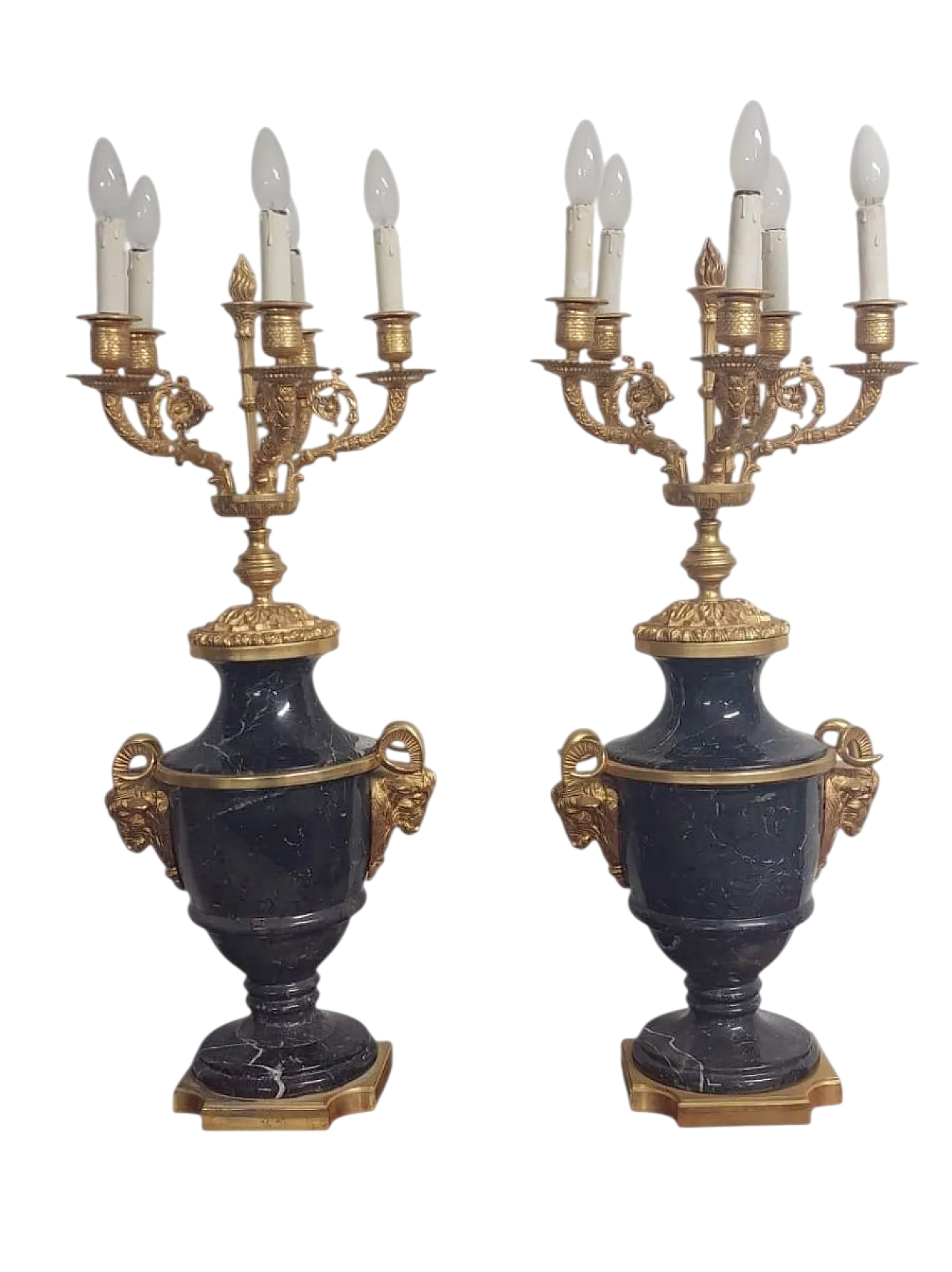 Pair of Napoleon III style candelabra in marble & bronze, 19th century 12