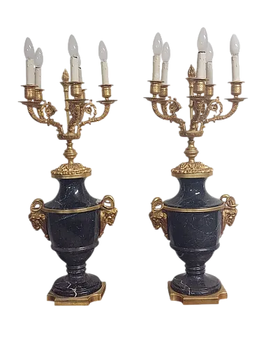 Pair of Napoleon III style candelabra in marble & bronze, 19th century