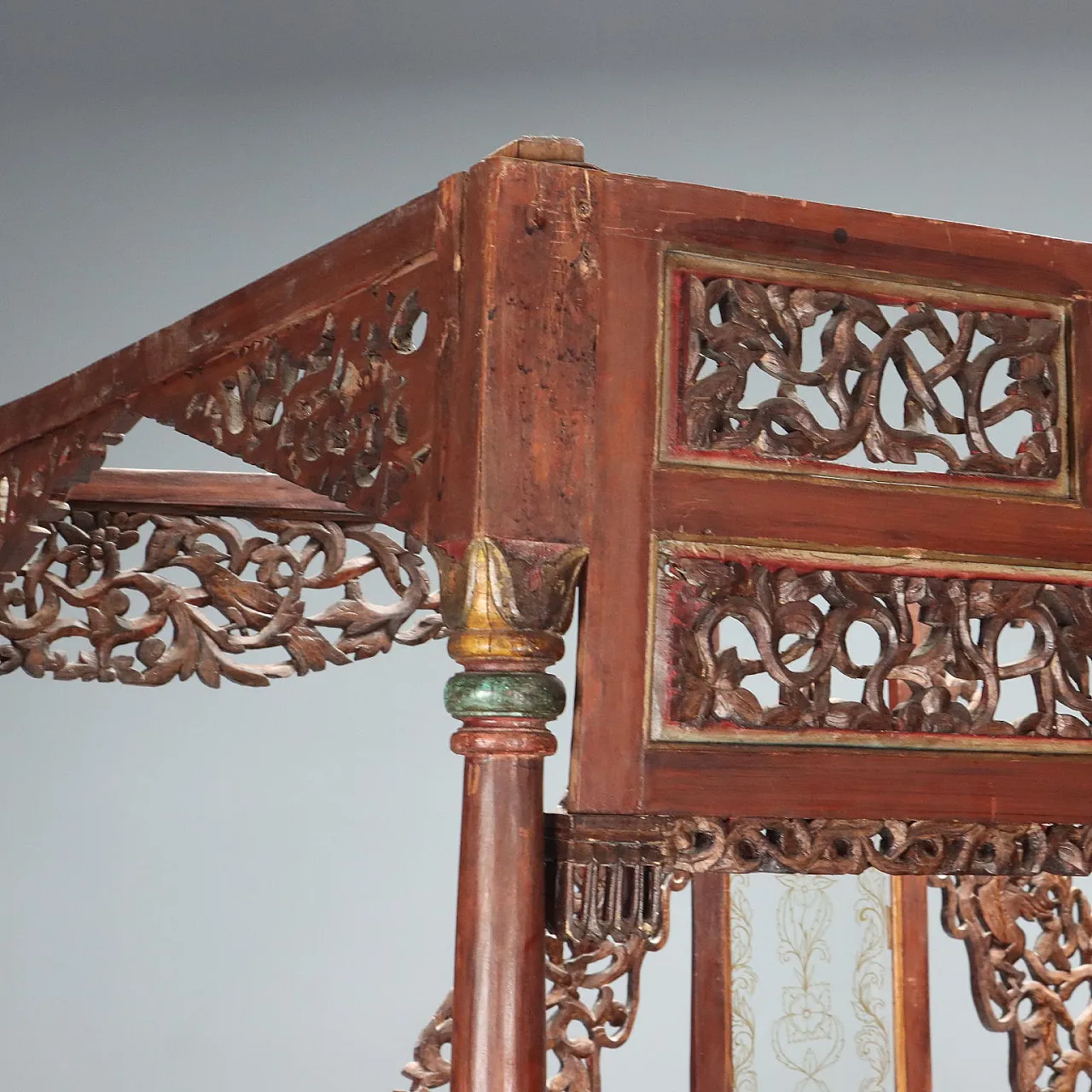 Letto a baldacchino in legno esotico, inizio '900 4