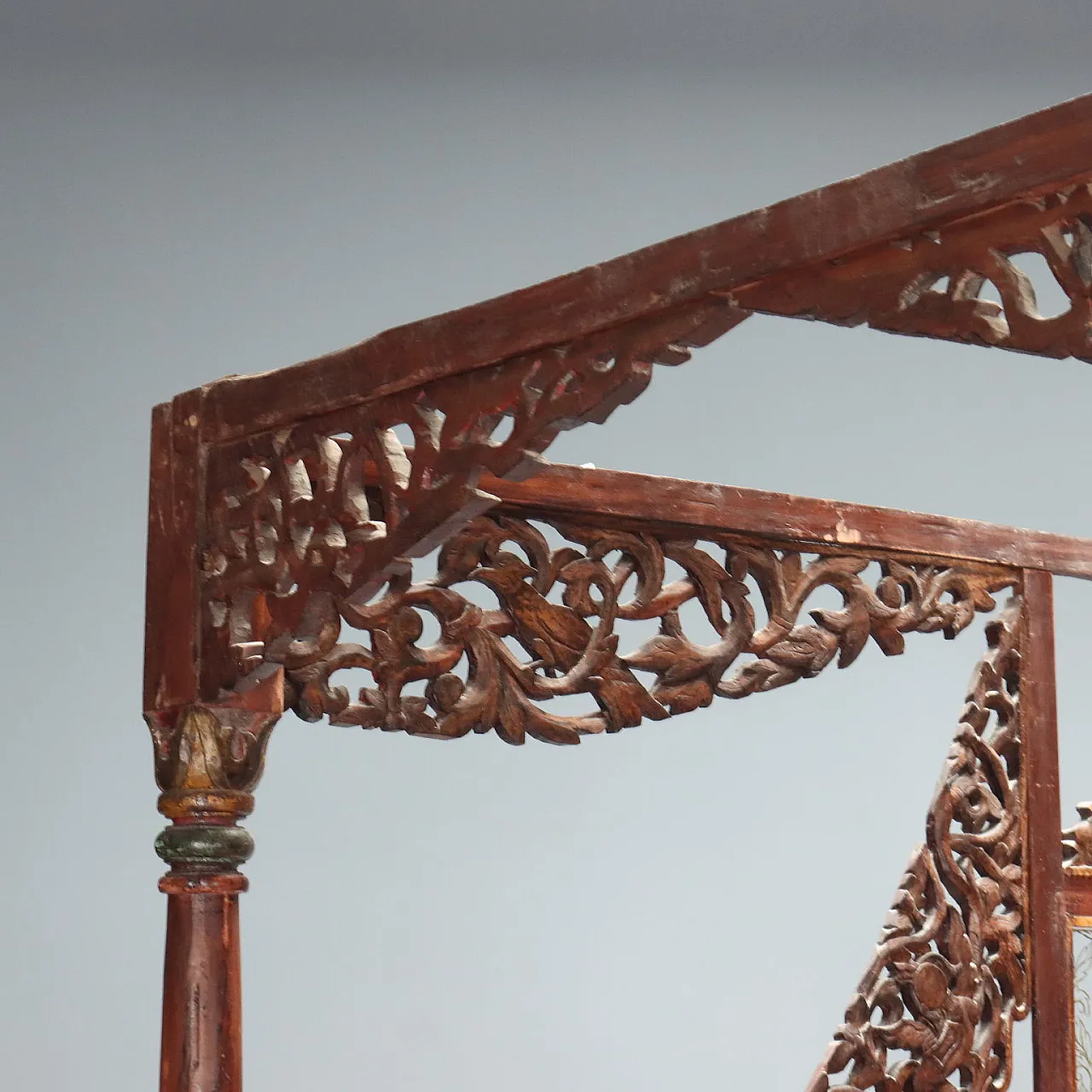 Letto a baldacchino in legno esotico, inizio '900 5