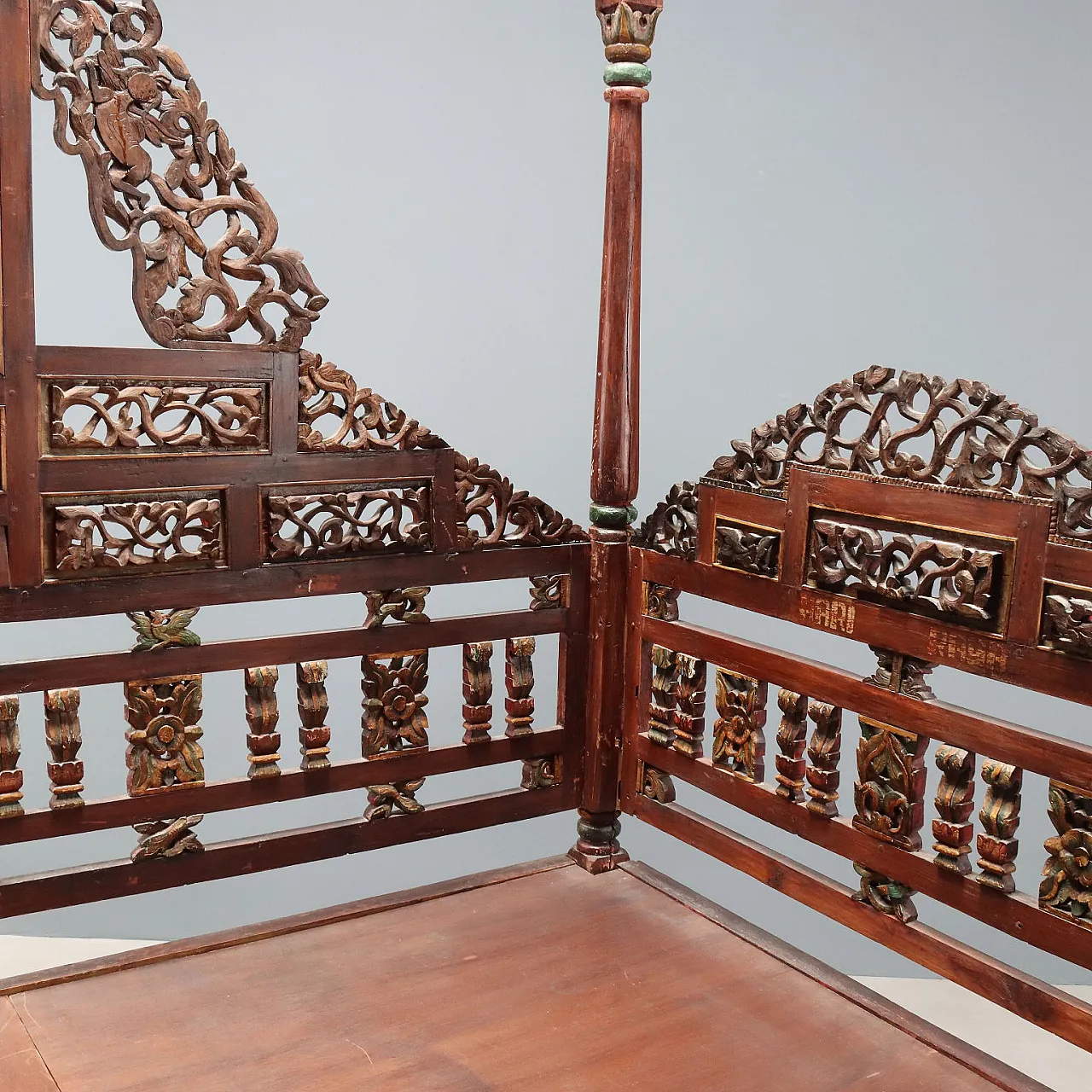 Letto a baldacchino in legno esotico, inizio '900 10