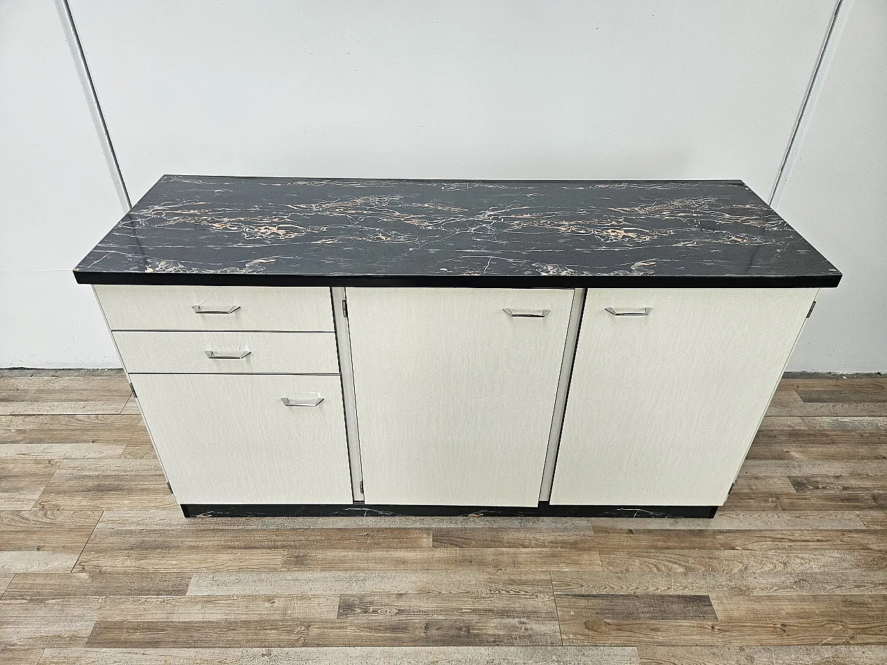 Kitchen Credenza in Formica White Marble Effect, 1970s 2