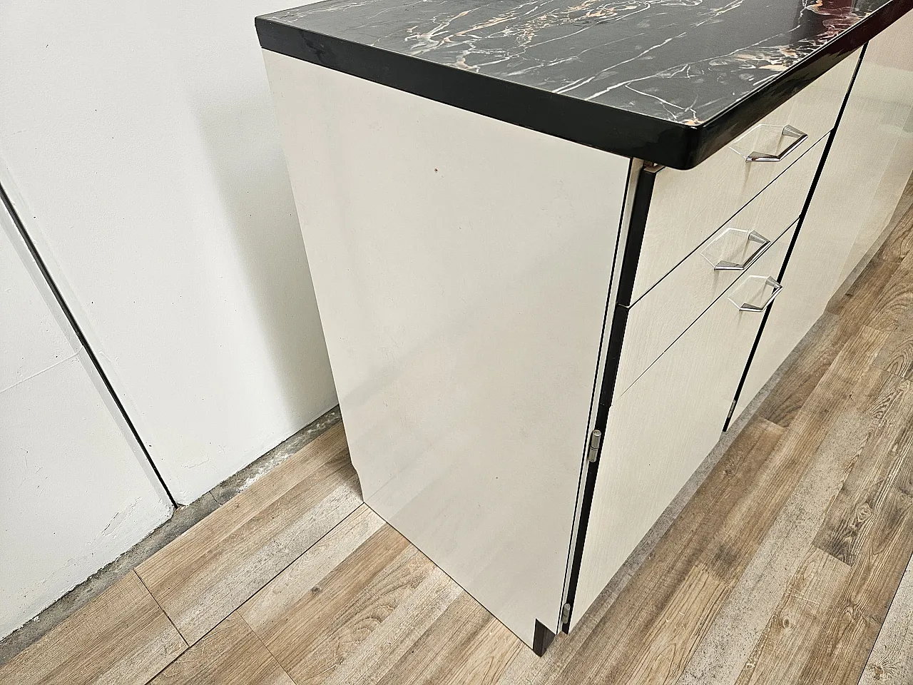 Kitchen Credenza in Formica White Marble Effect, 1970s 4