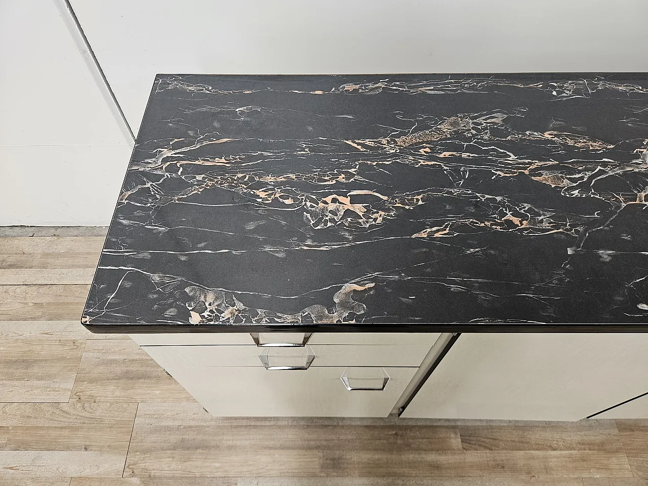 Kitchen Credenza in Formica White Marble Effect, 1970s 5